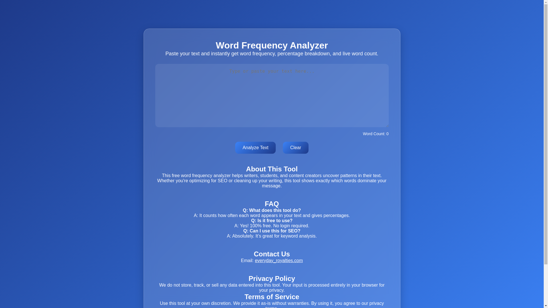 website screenshot of https://word-frequency-analyzer.com/