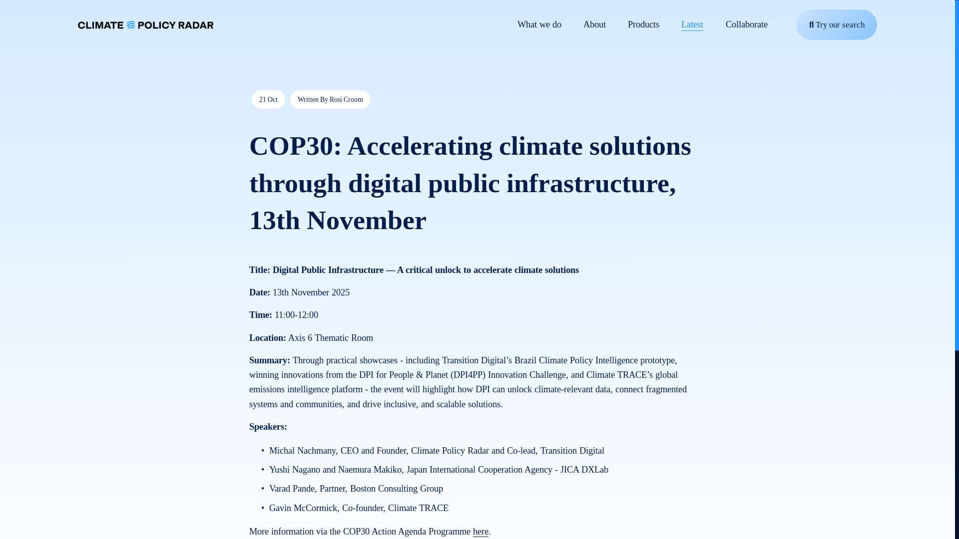 website screenshot of https://www.climatepolicyradar.org/events/cop30-transition-digital-amp-digital-public-infrastructure-13th-november
