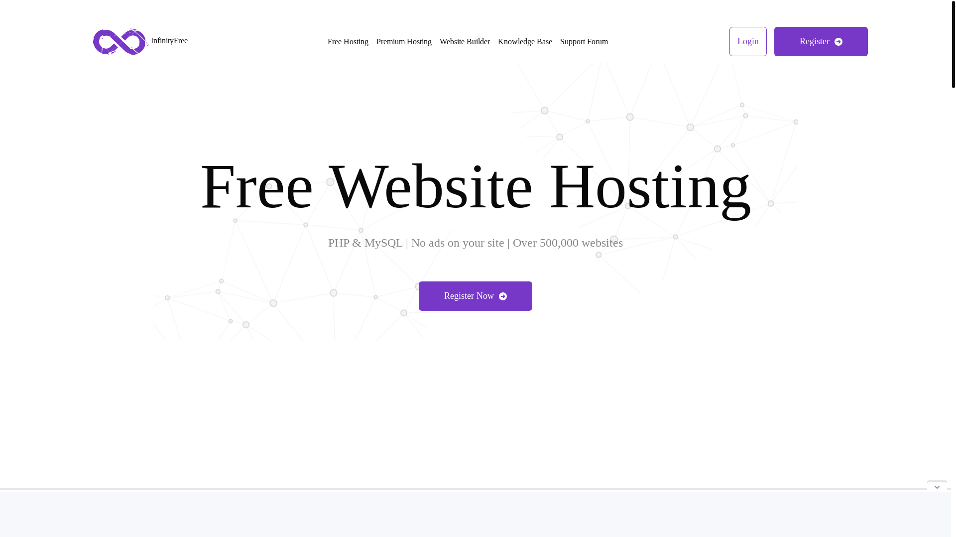website screenshot of https://www.infinityfree.com/