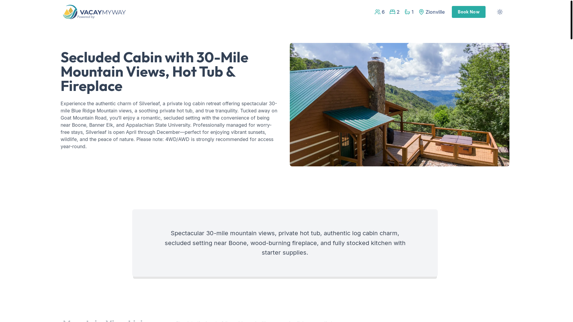 website screenshot of https://tranquilblueridge.rentals/