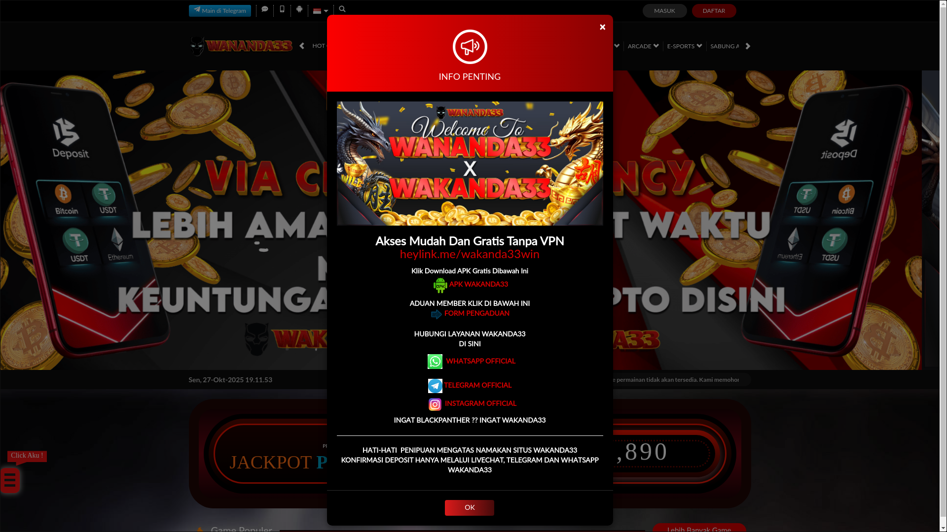 website screenshot of https://wananda33club.net/