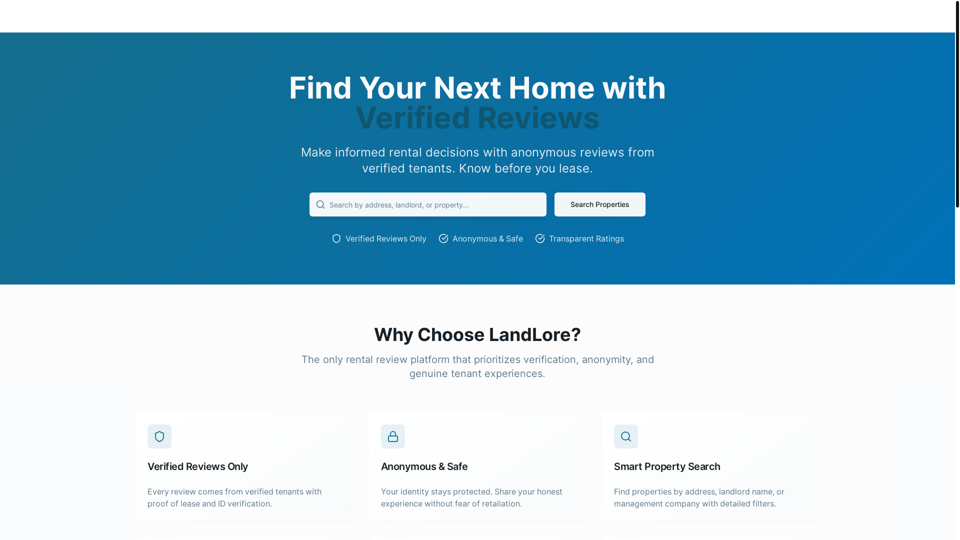 website screenshot of https://landlore.io/