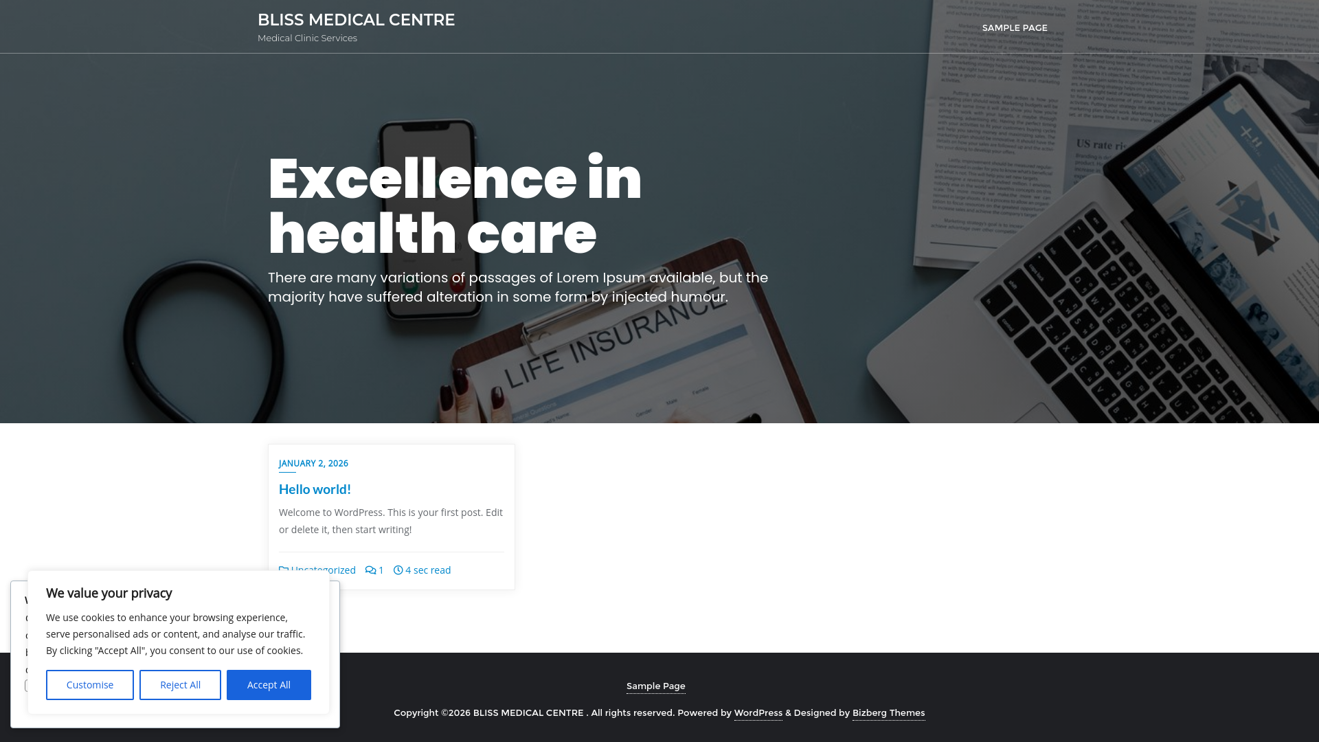 website screenshot of https://blissmedicalcentre.com.ng/