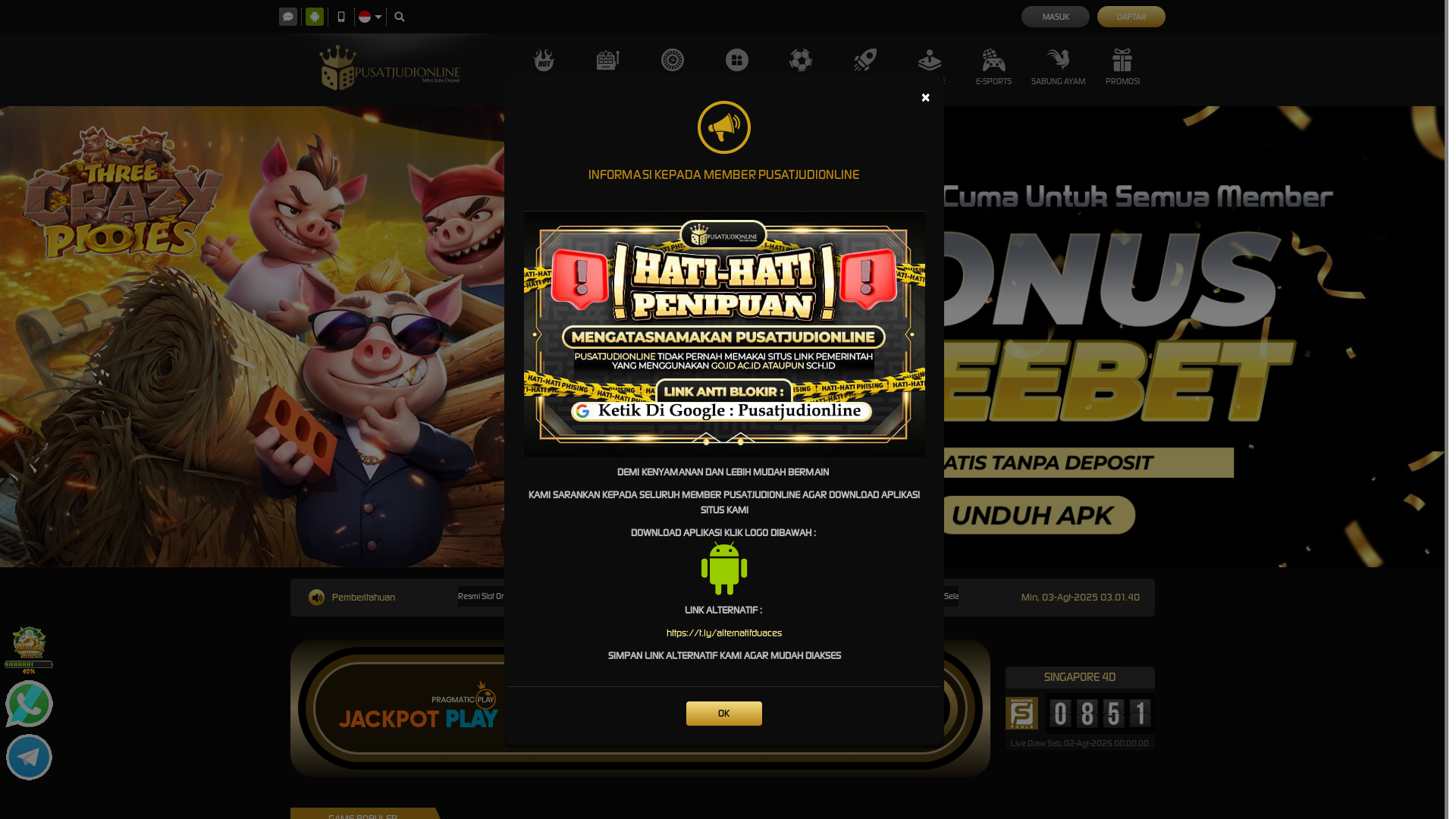 website screenshot of https://hallopusatjudi.store/