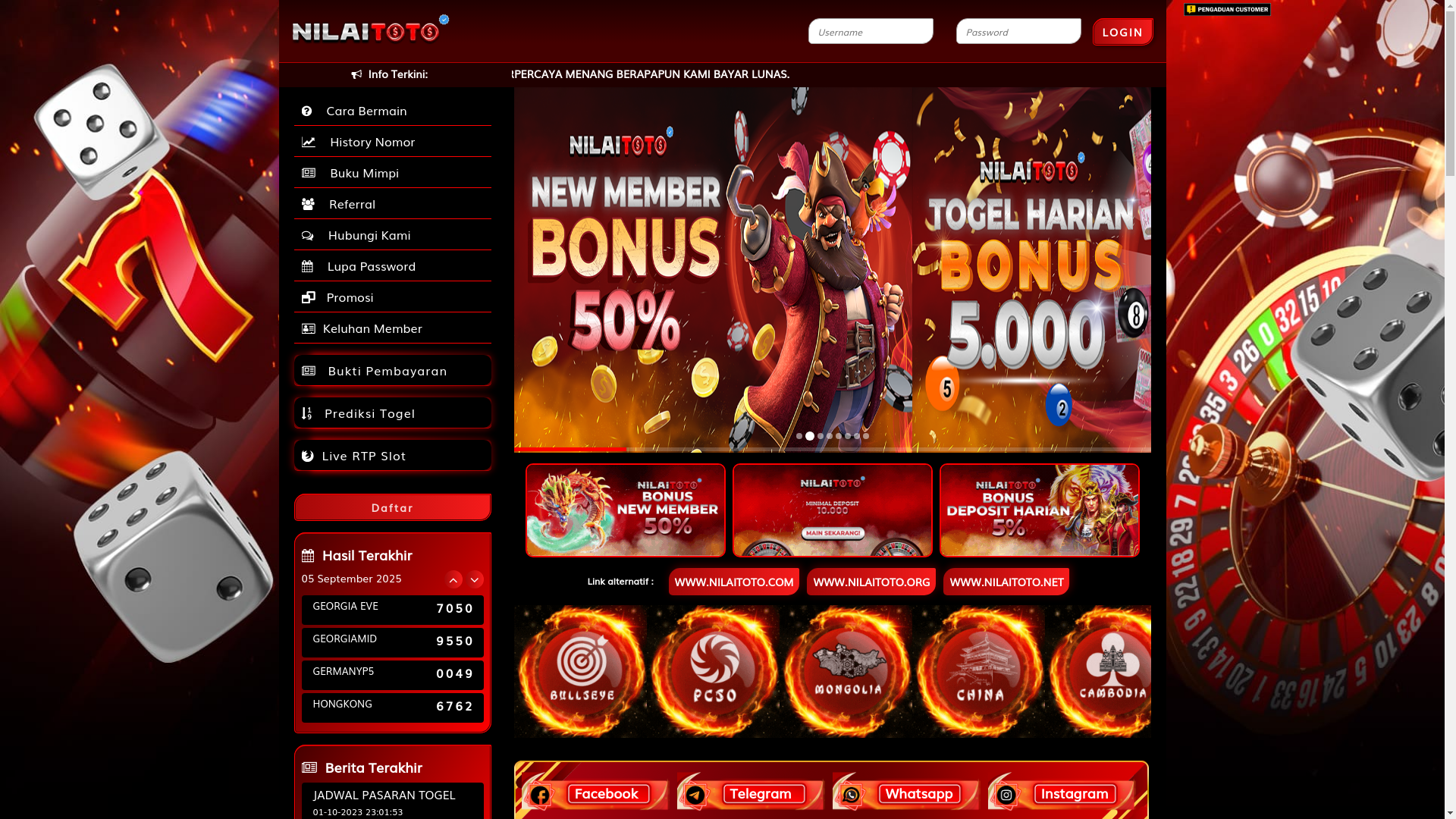 website screenshot of https://nilaitoto1x.online/