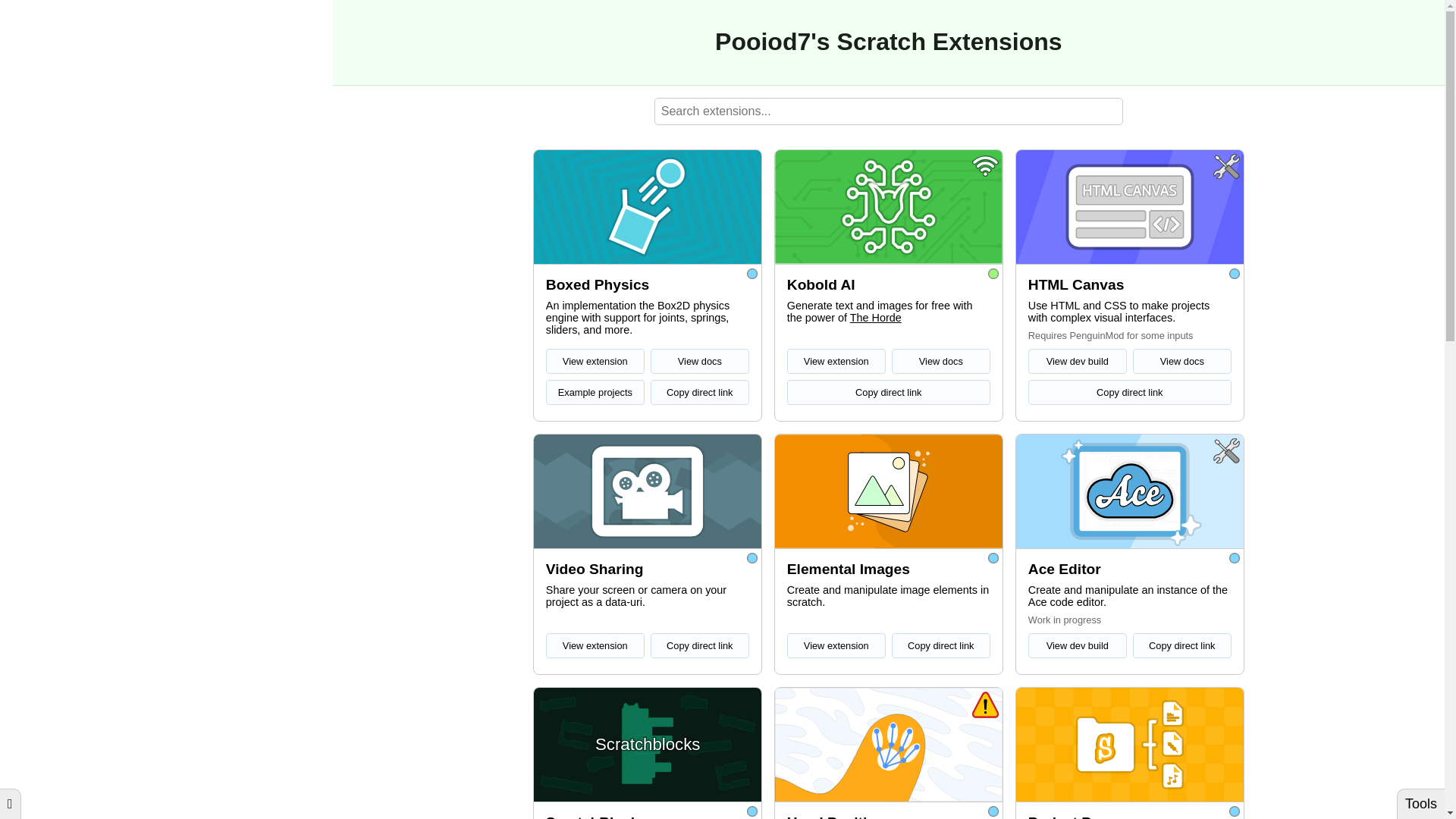 website screenshot of https://p7scratchextensions.pages.dev/