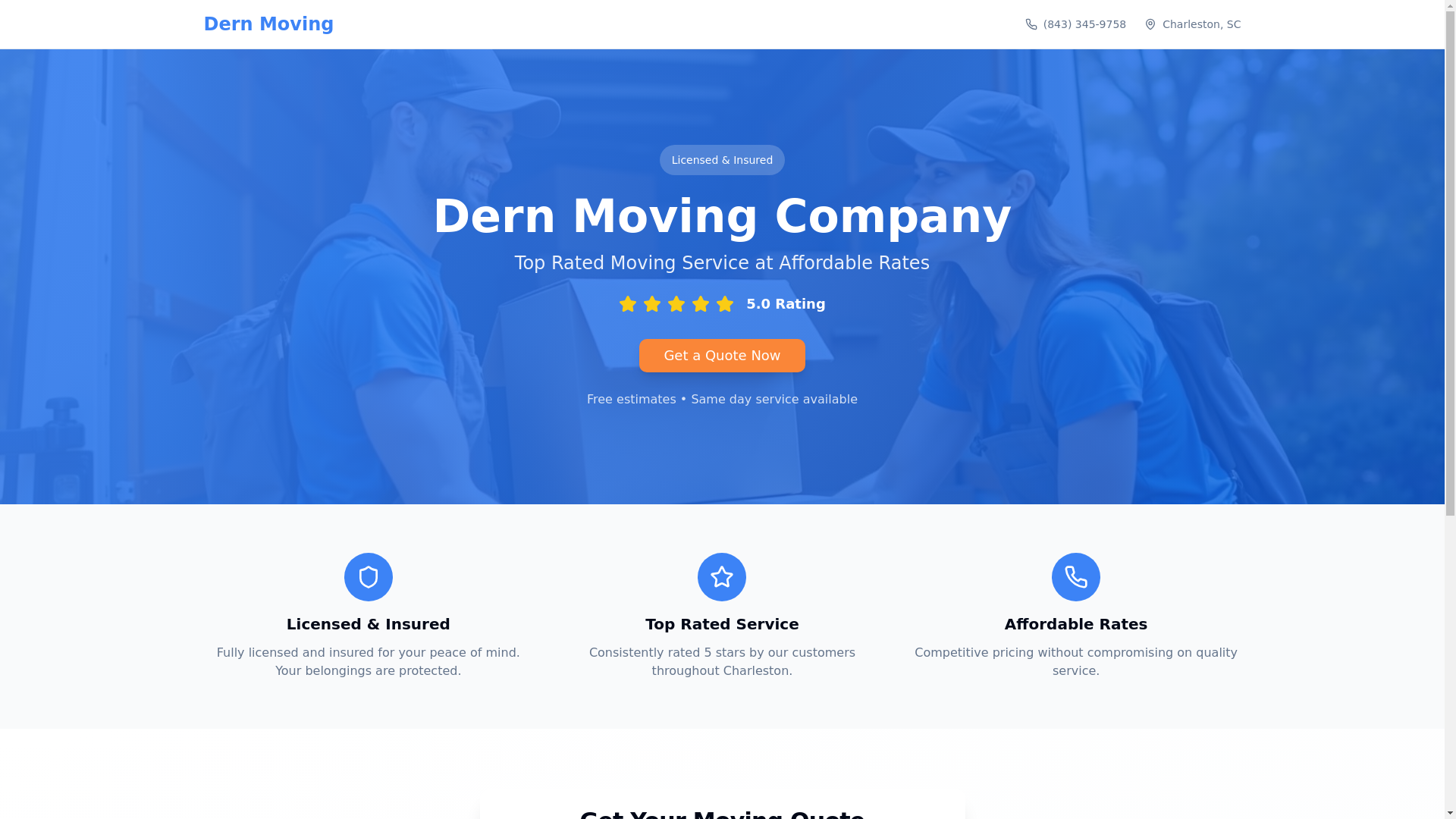 website screenshot of https://dern-moving.com/