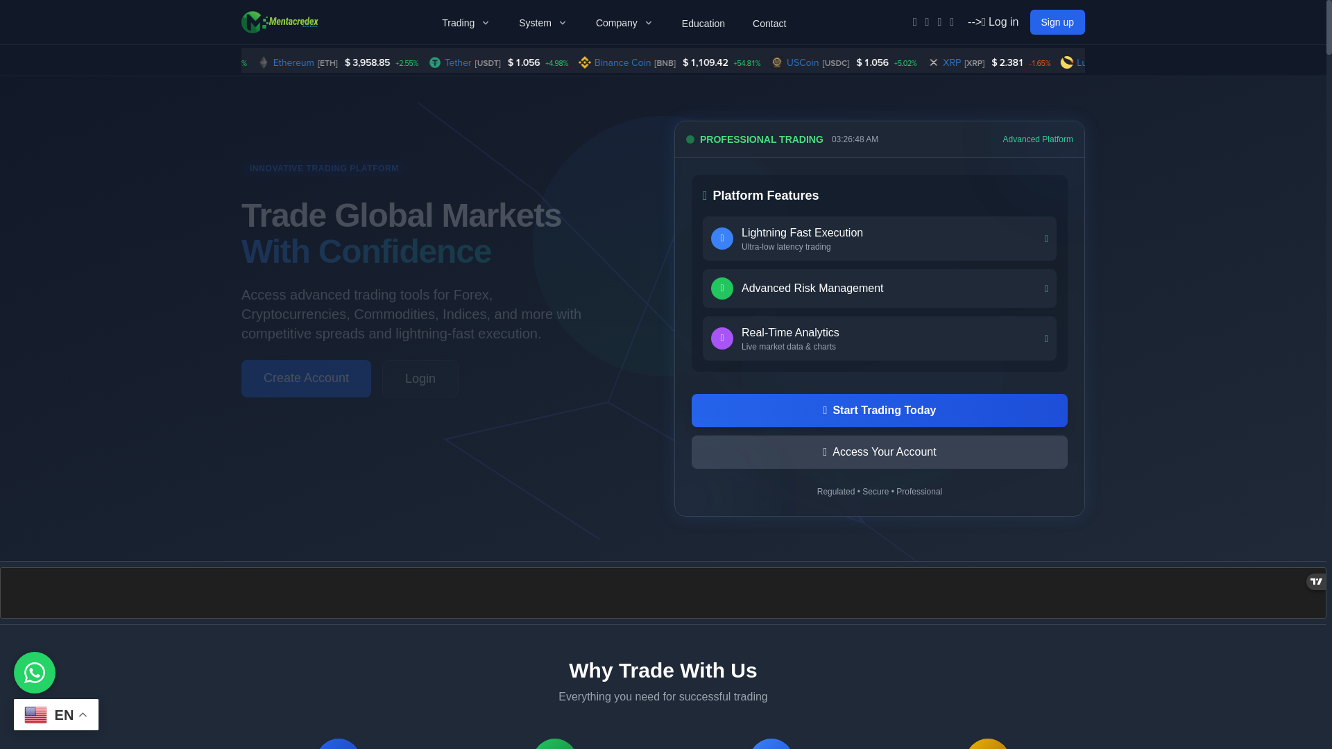 website screenshot of http://www.mentacredex.com