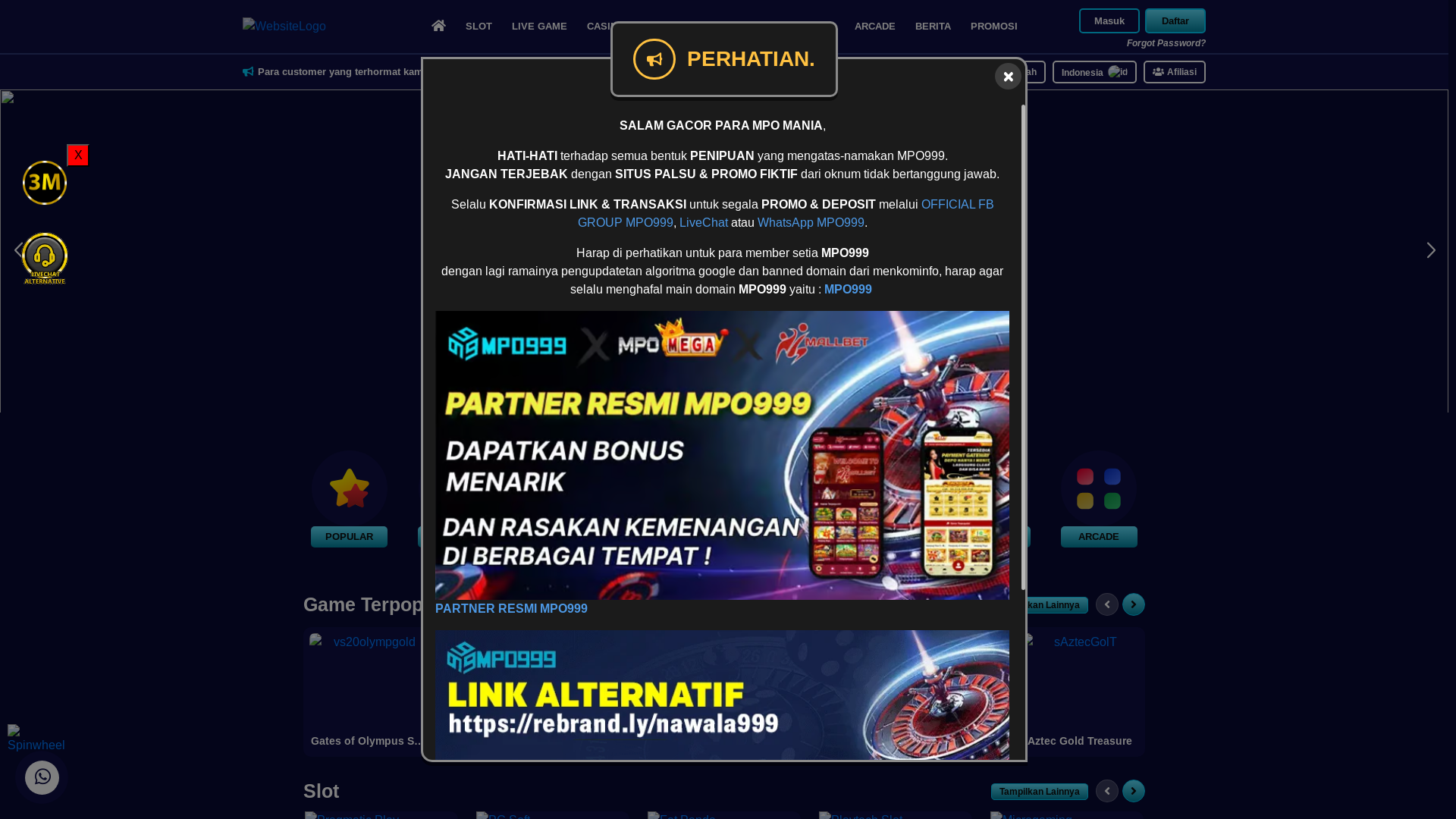 website screenshot of https://mpo999agen.com/