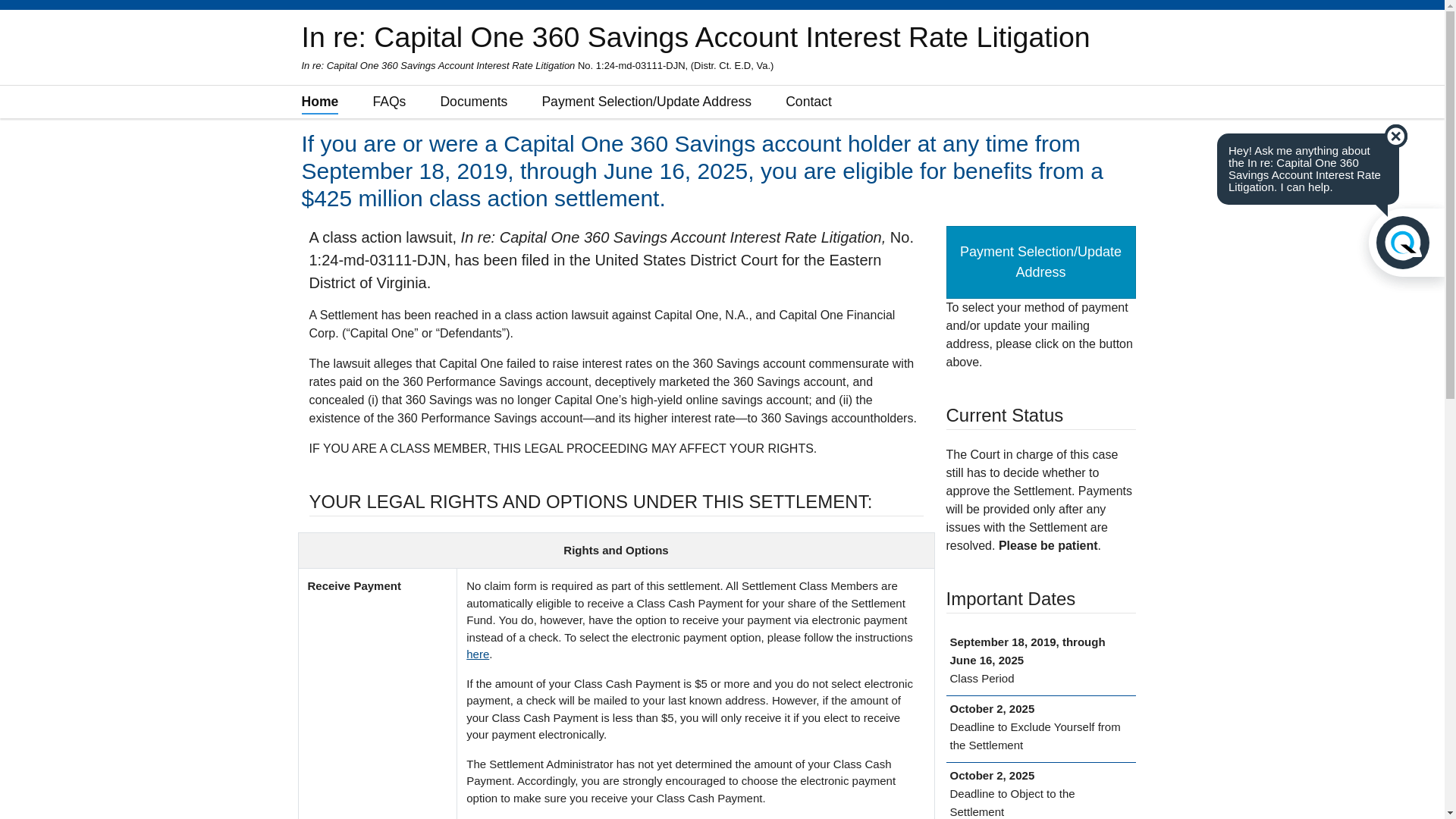 website screenshot of http://www.capitalone360savingsaccountlitigation.com/