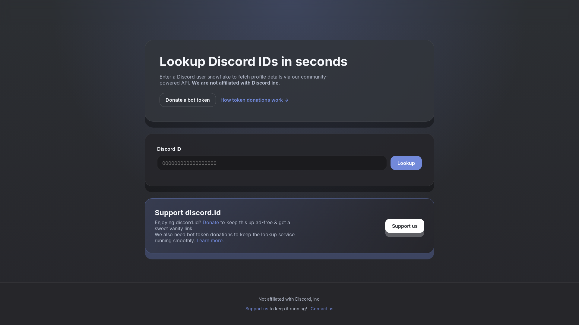 website screenshot of https://discord.id/