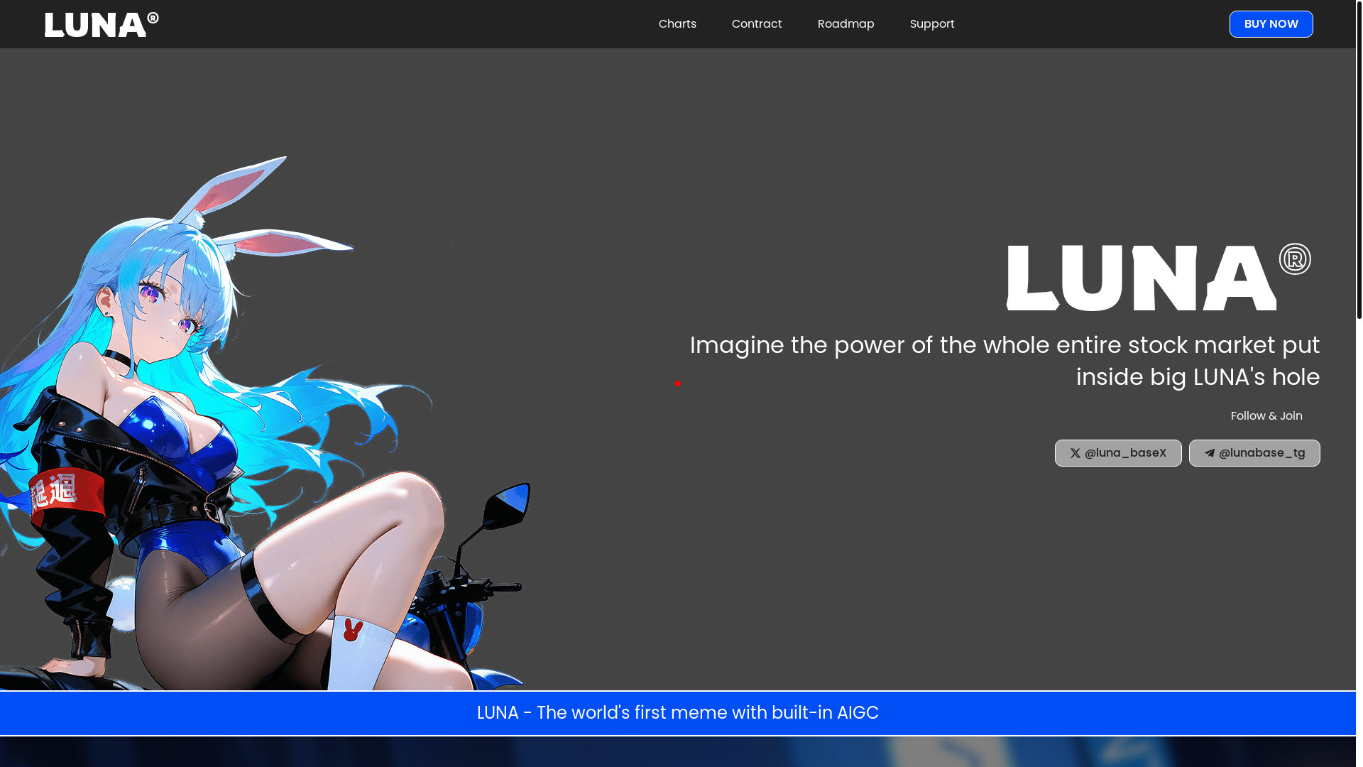 website screenshot of https://lunaonbase.fun/