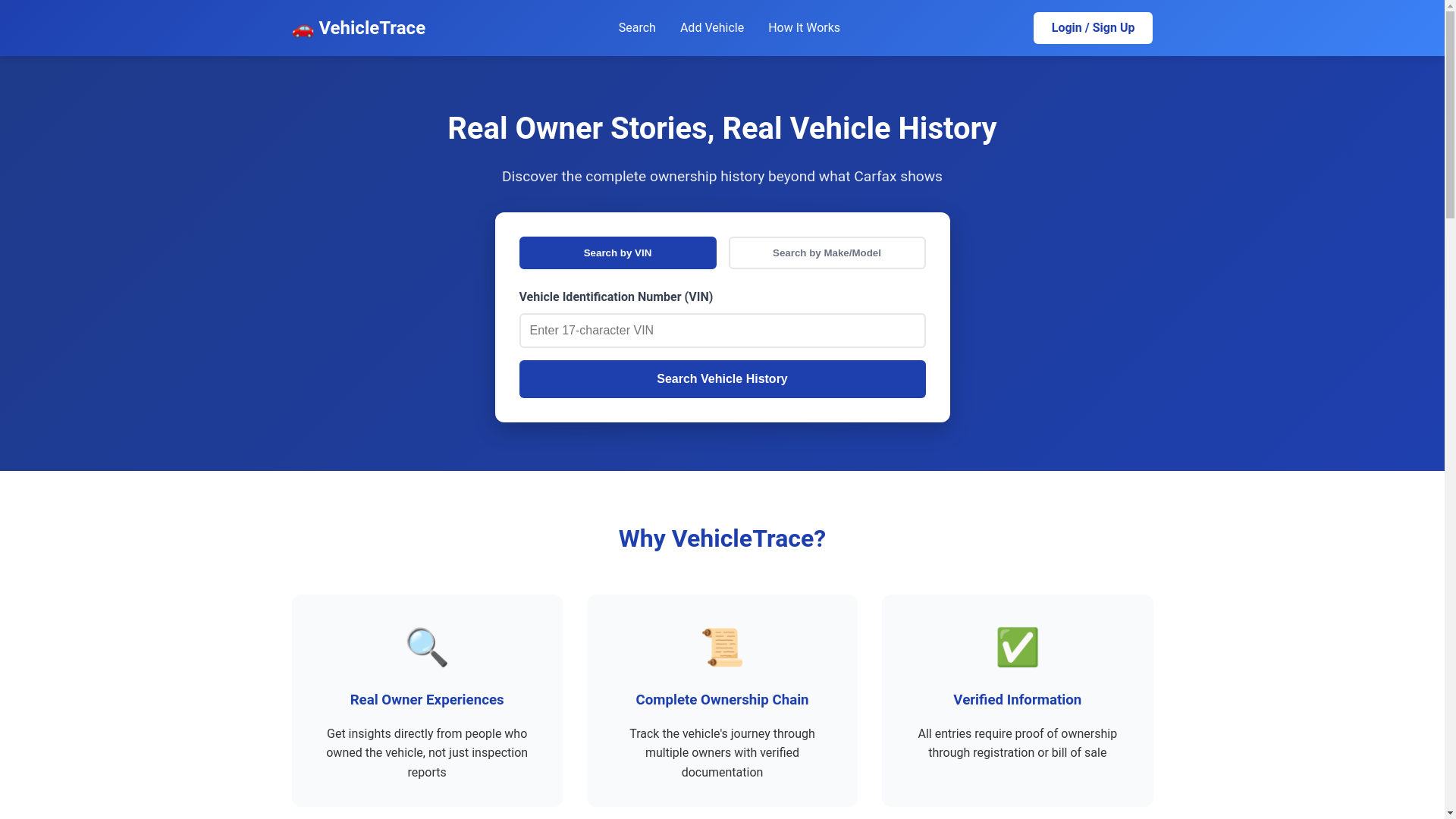 website screenshot of https://vehicletrace.org/