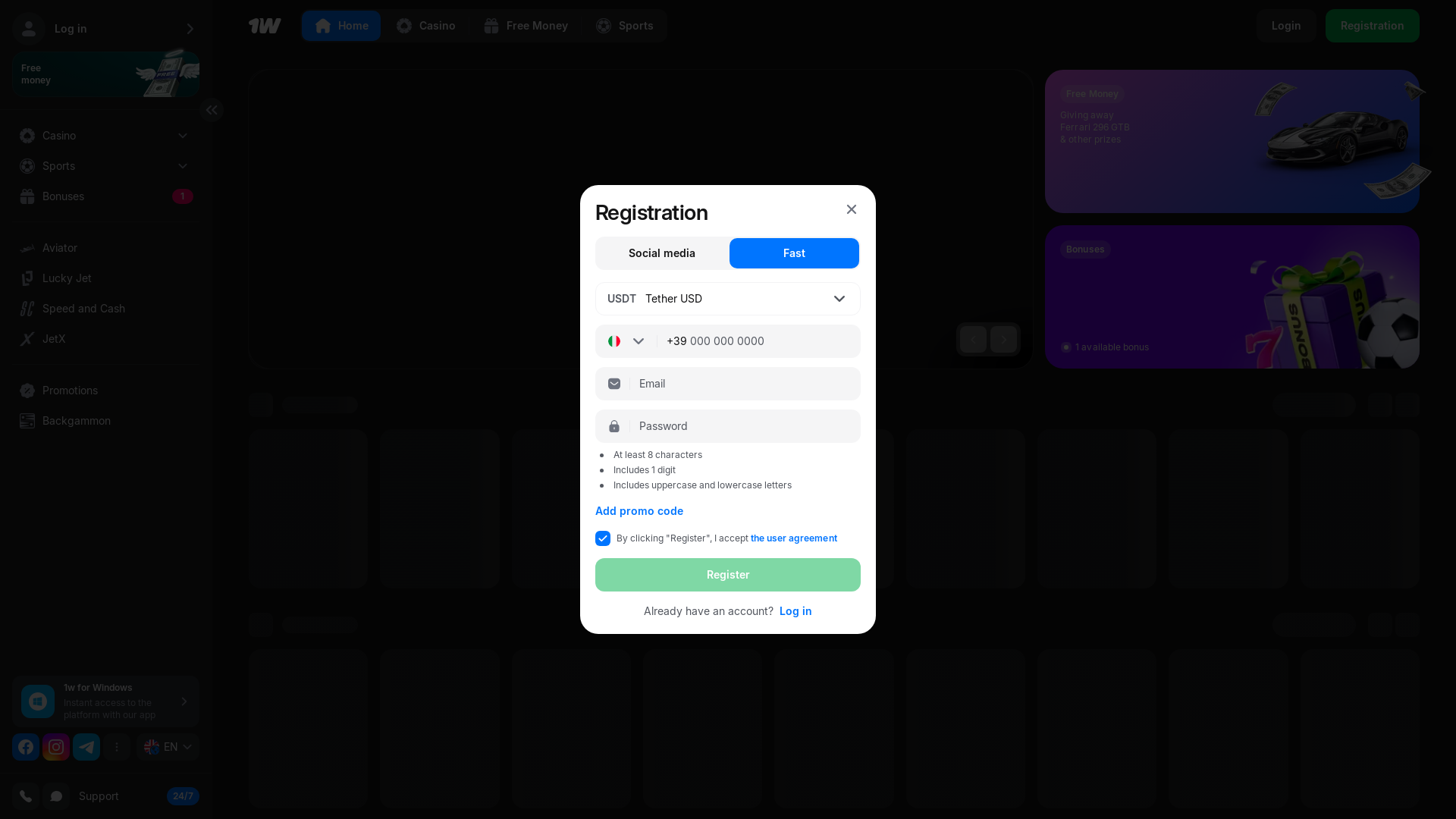 website screenshot of https://1wwbud.life/?open=register&p=g74j