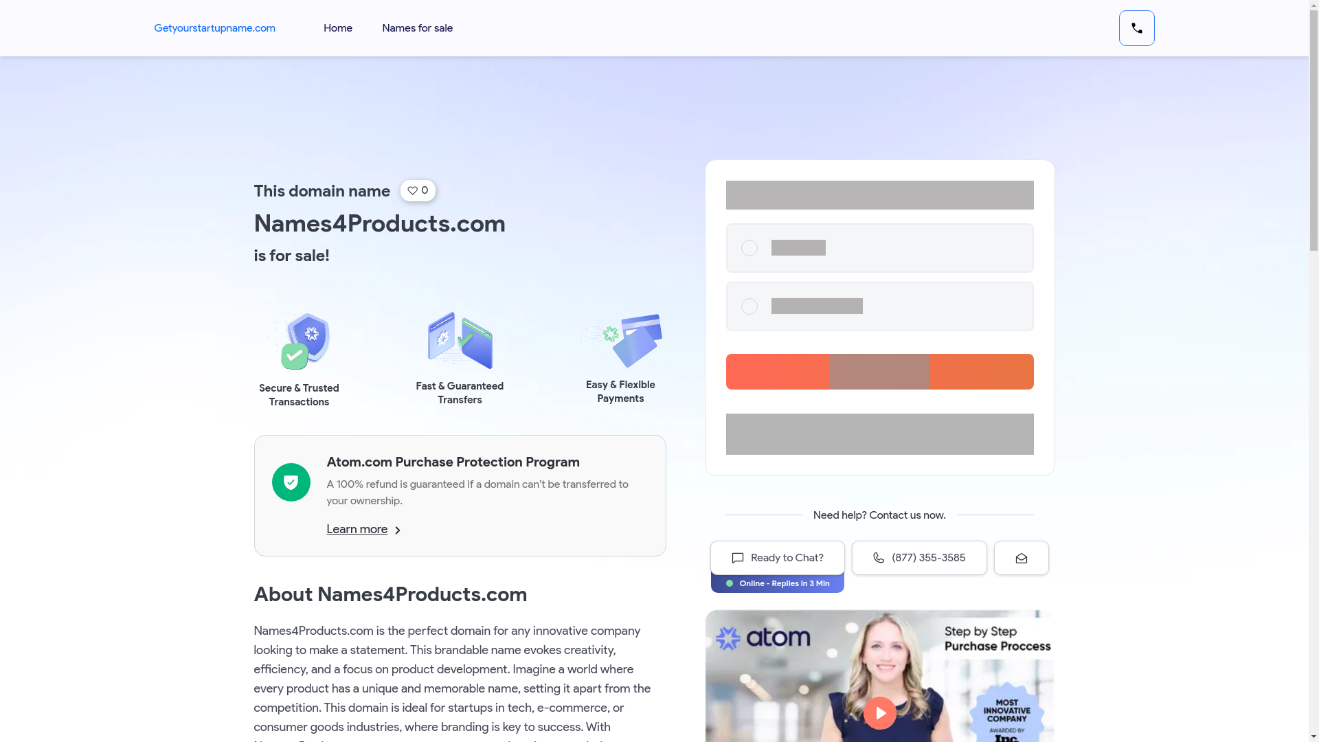website screenshot of https://names4products.com/