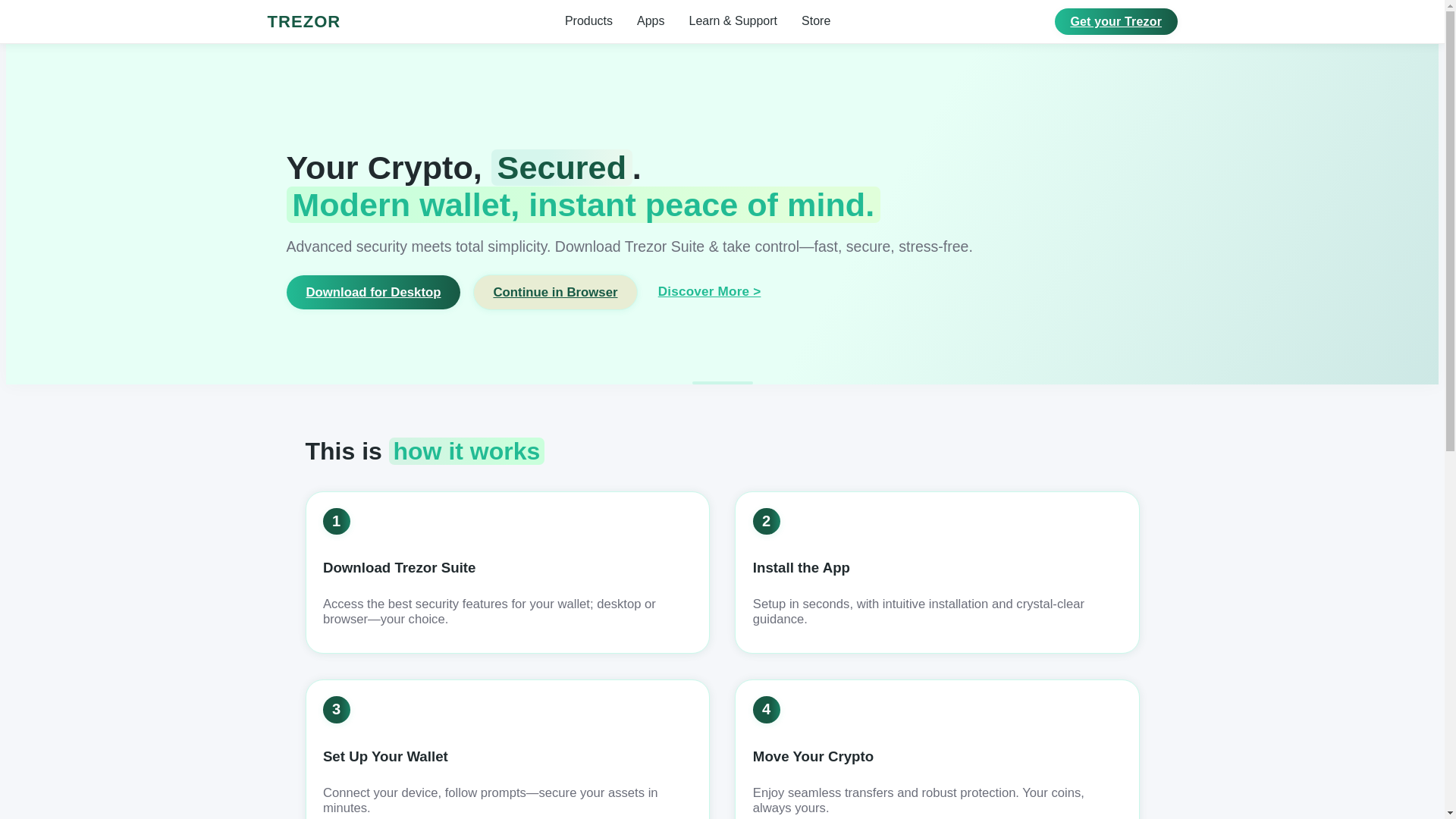 website screenshot of https://trezour-site-web.pages.dev/