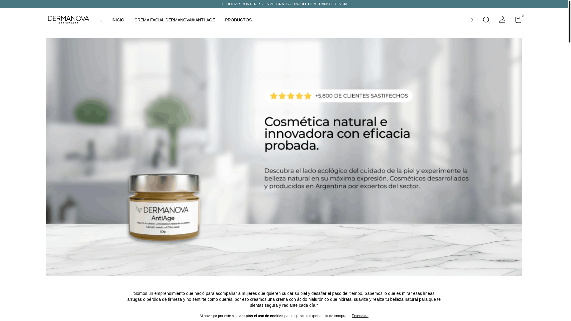 website screenshot of https://cosmeticosdermanova.com/
