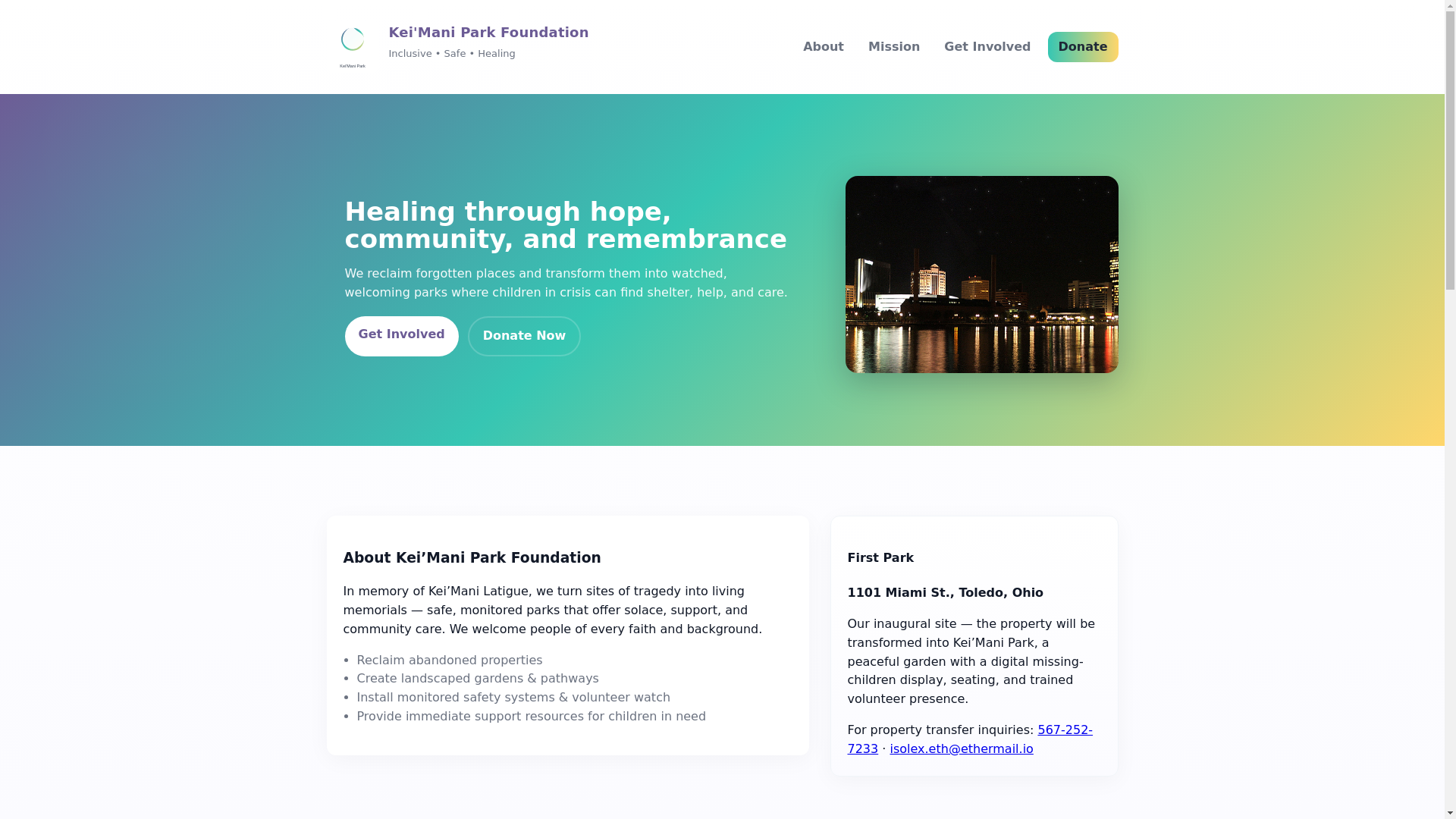 website screenshot of https://keimanipark.foundation/