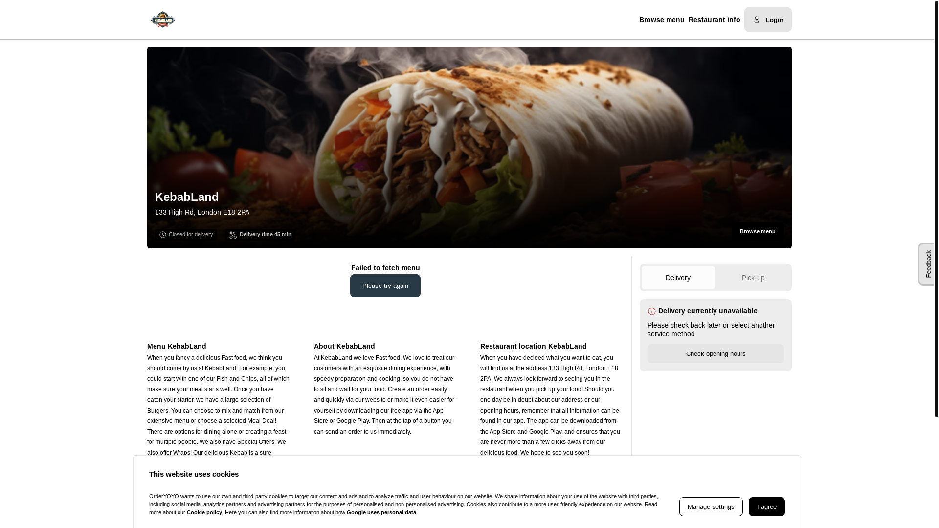 website screenshot of https://kebablandlondon.com/
