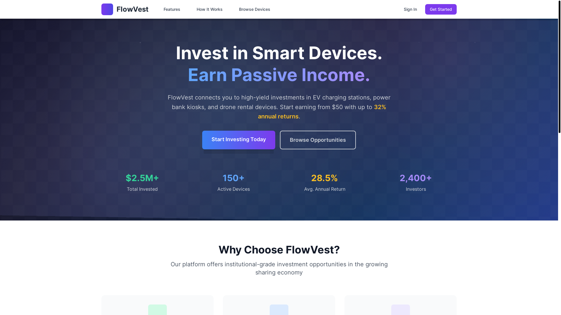 website screenshot of https://flowvest.cc/