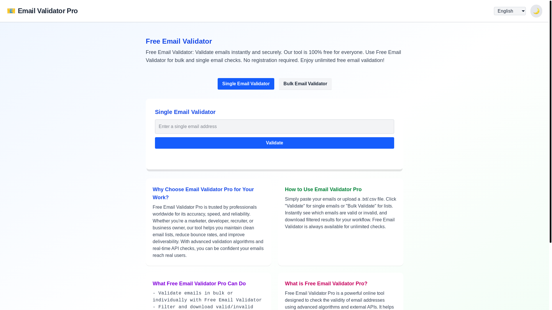 website screenshot of https://freeemailvalidator.online/
