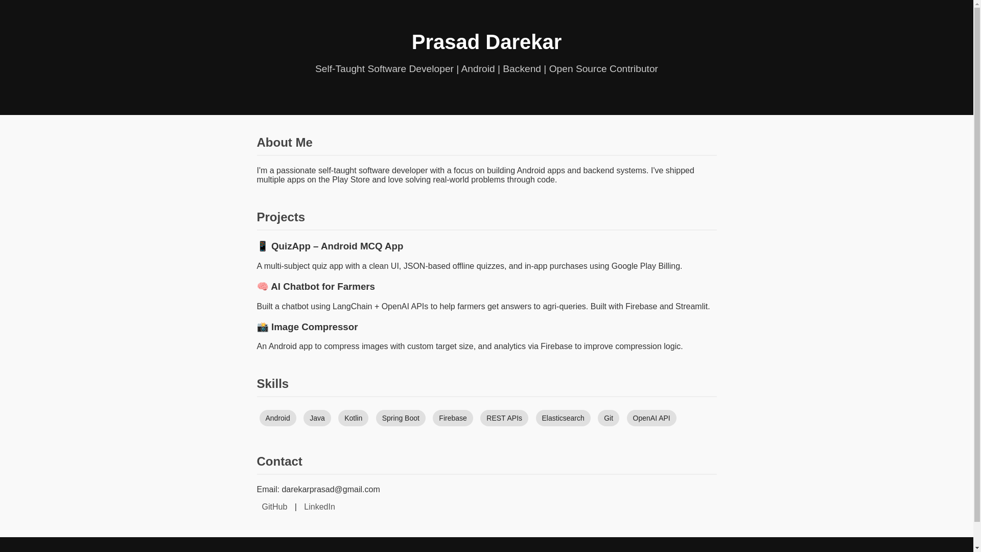 website screenshot of https://darekarprasad.com/