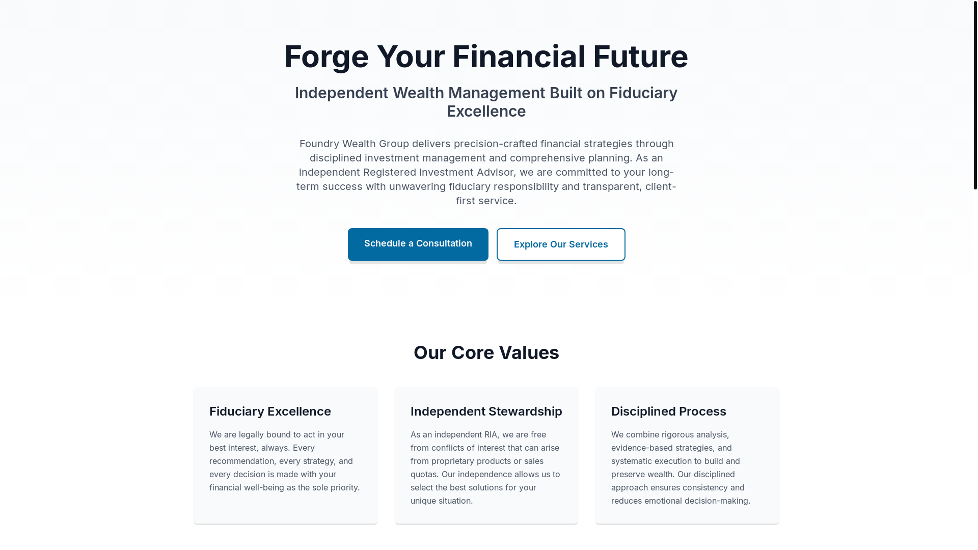 website screenshot of https://foundrywealth.group/