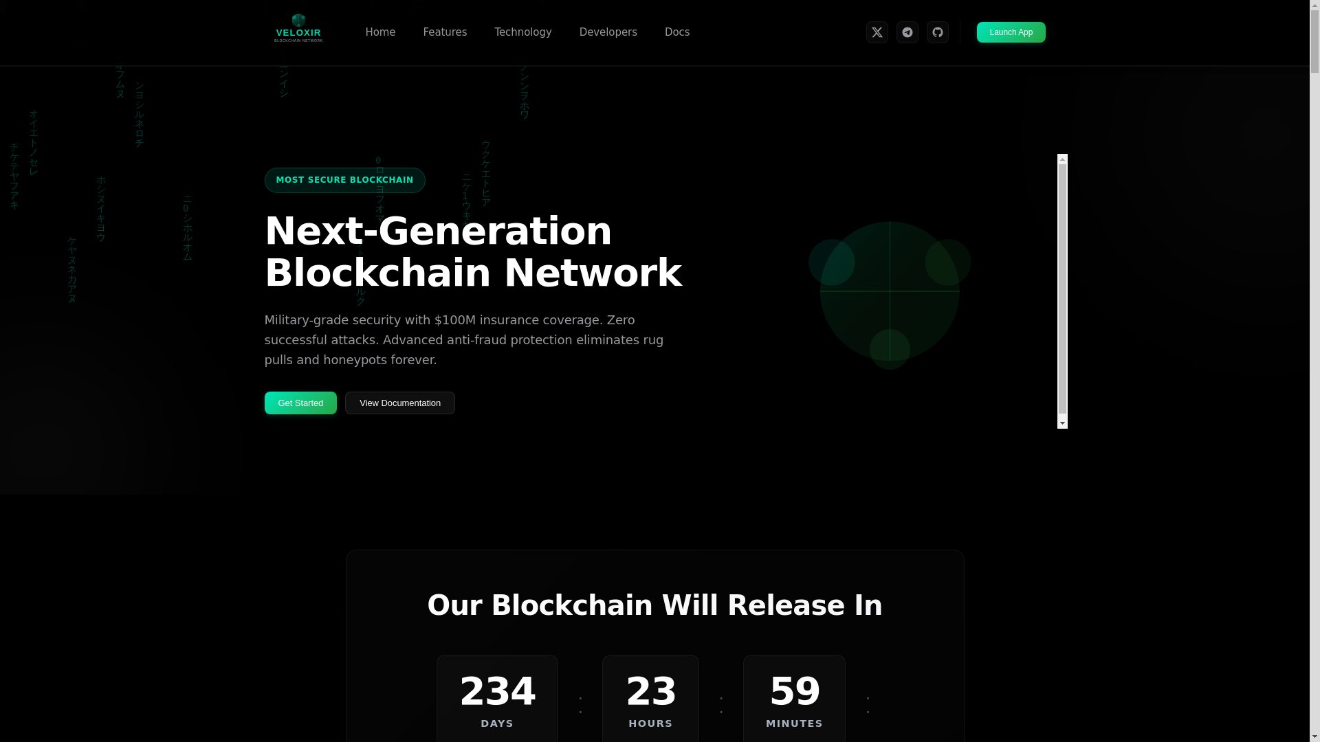 website screenshot of https://veloxir.io/