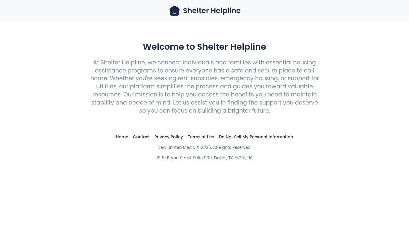 website screenshot of https://shelterhelpline.com/