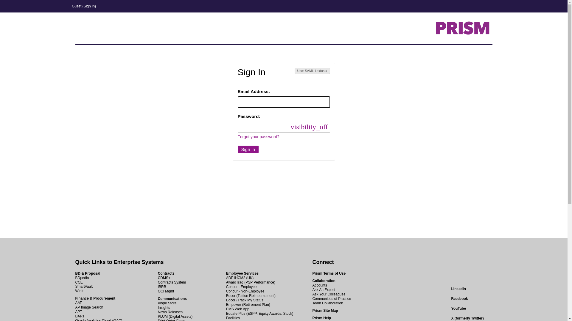 website screenshot of https://prism.leidos.com/?signin