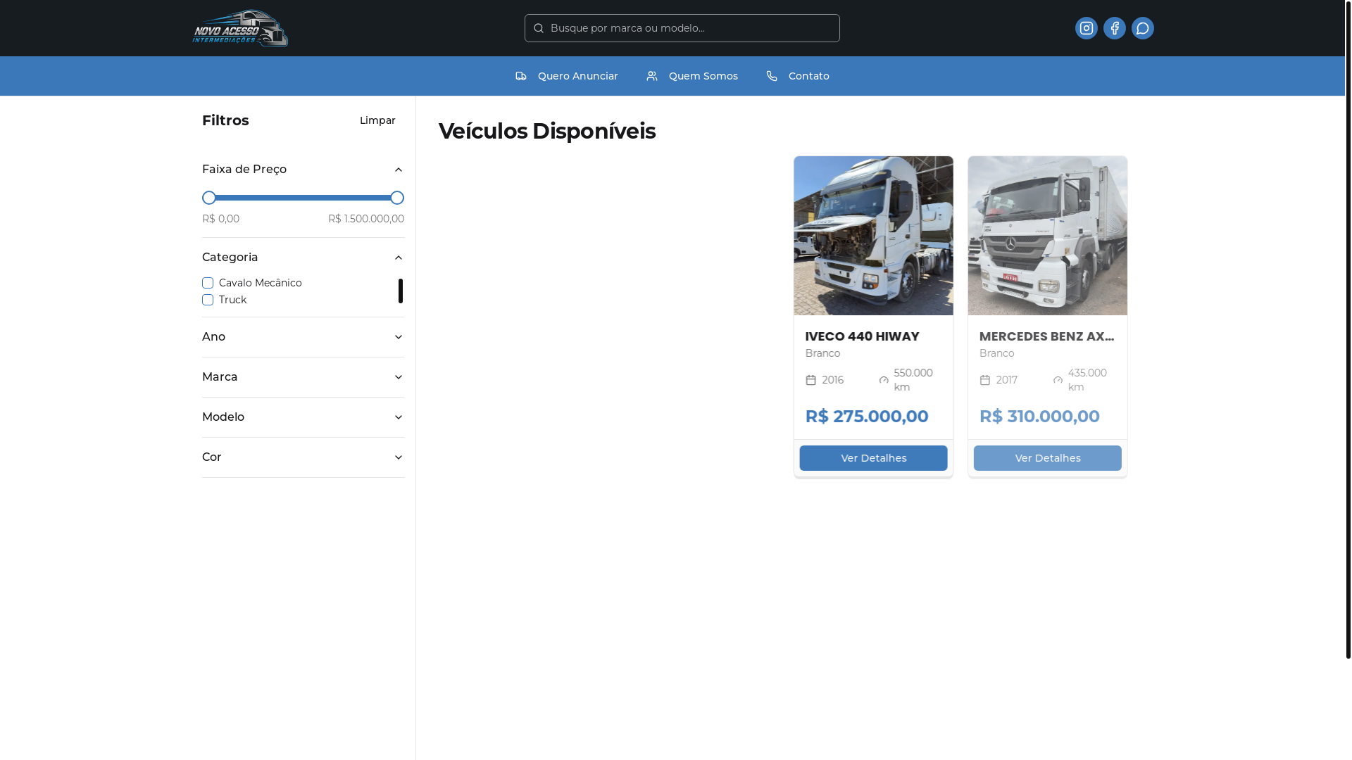 website screenshot of https://novoacessointermediacoes.com.br/