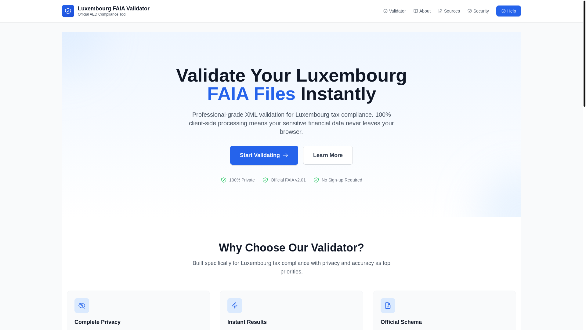 website screenshot of https://saft-validator.com/