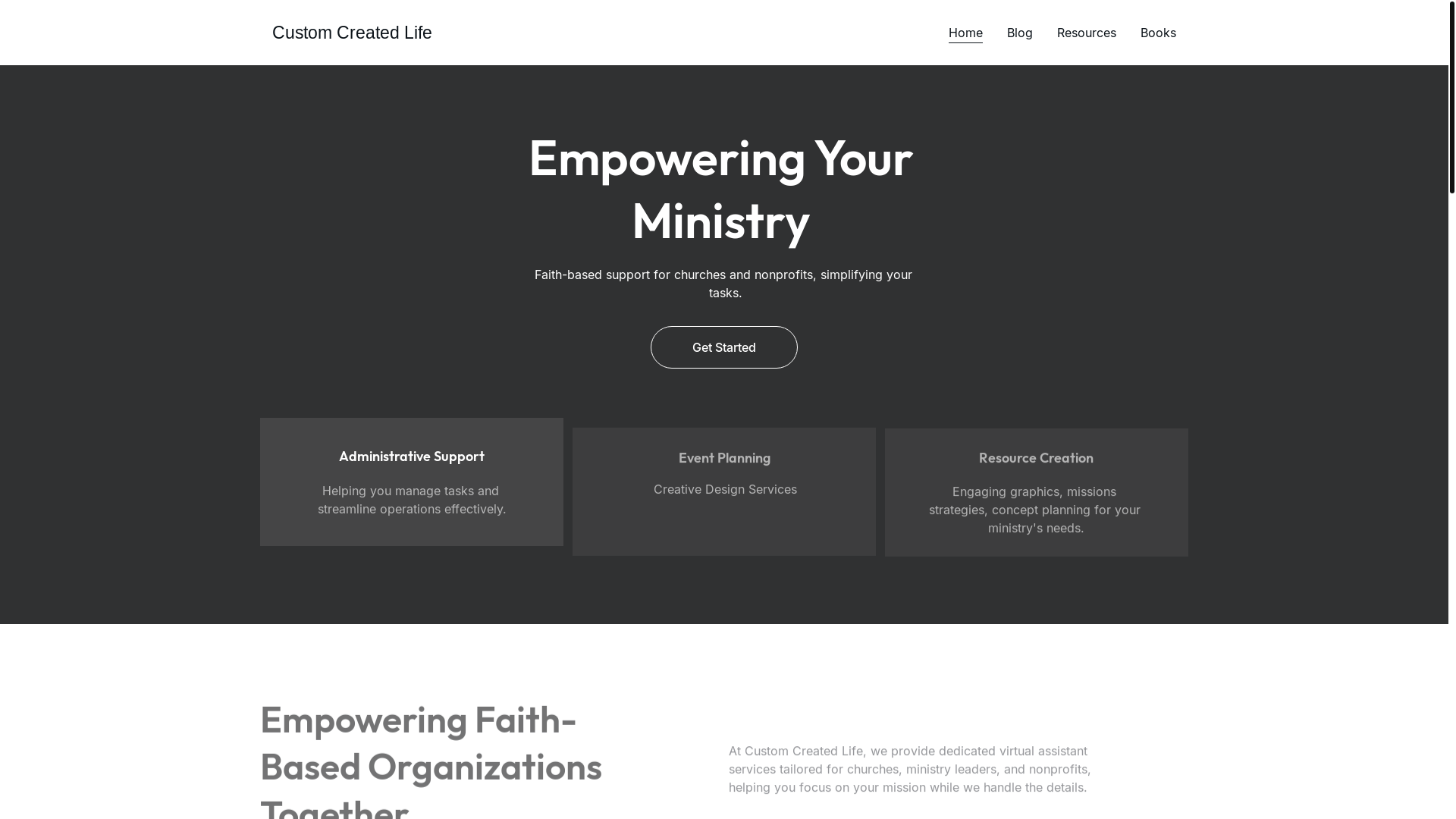 website screenshot of https://customcreatedlife.org/
