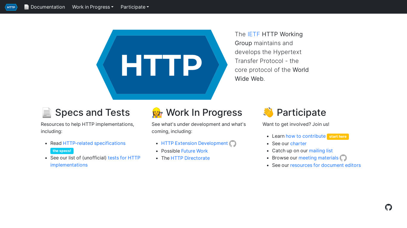 website screenshot of https://httpwg.org/
