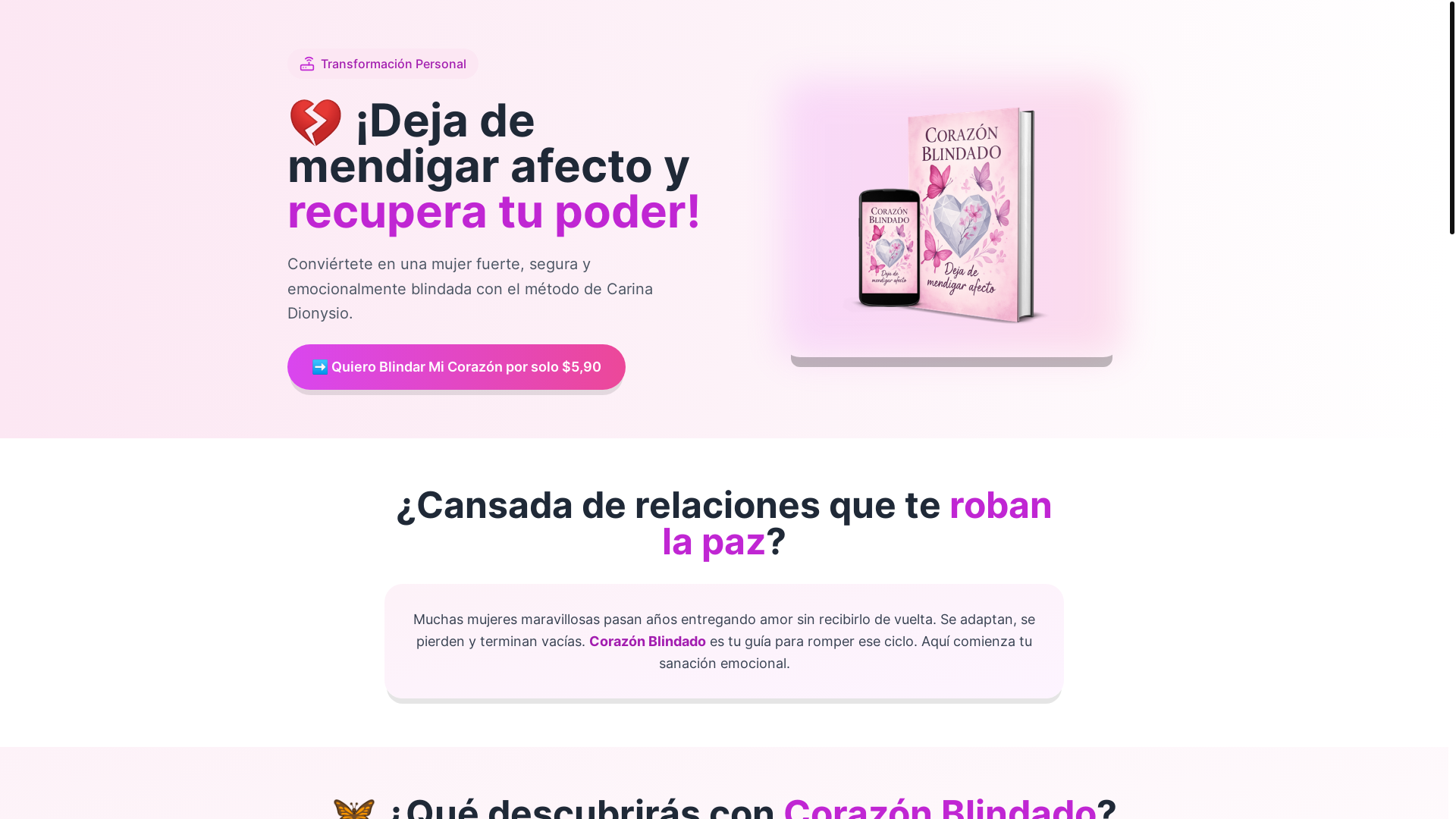 website screenshot of https://corazonblindado.shop/