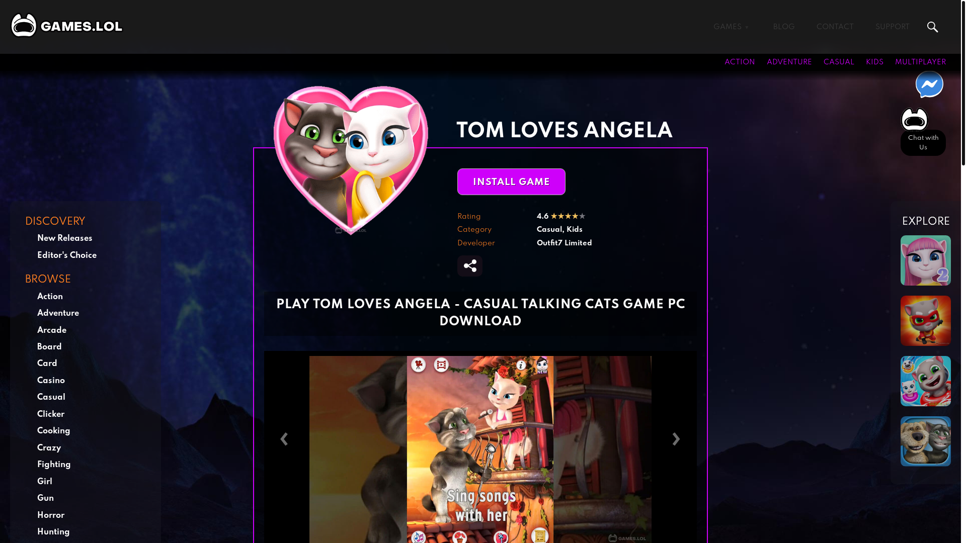 website screenshot of https://games.lol/tom-loves-angela/