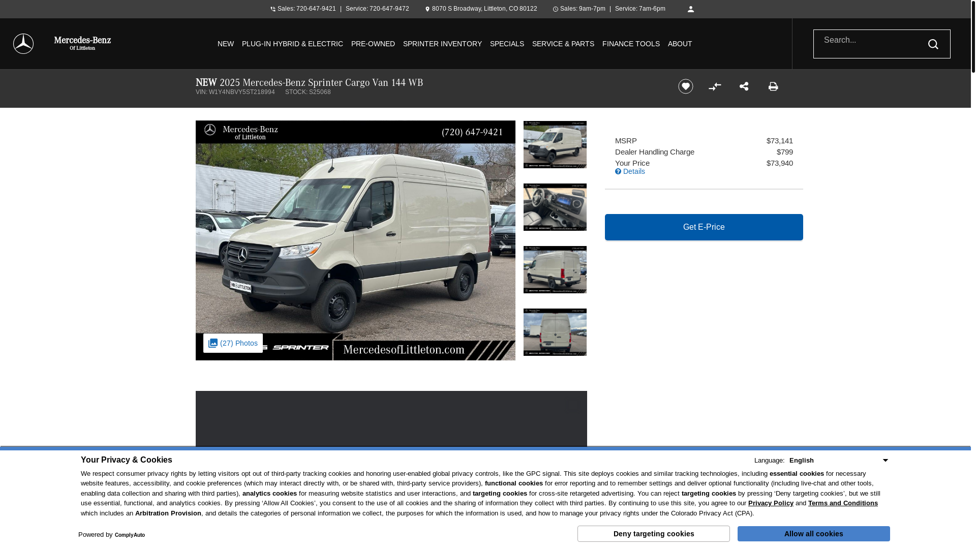 website screenshot of https://www.mercedesoflittleton.com/inventory/W1Y4NBVY5ST218994/