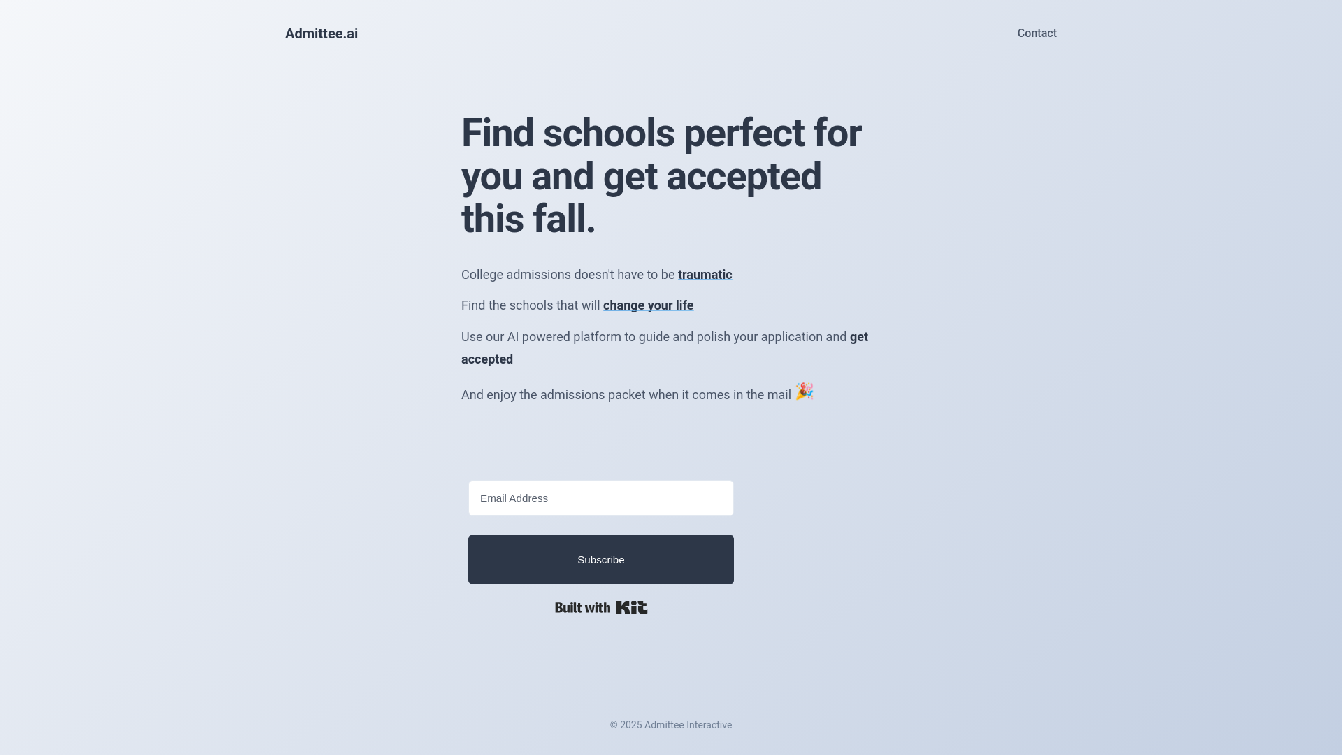 website screenshot of https://admitteeai.com/