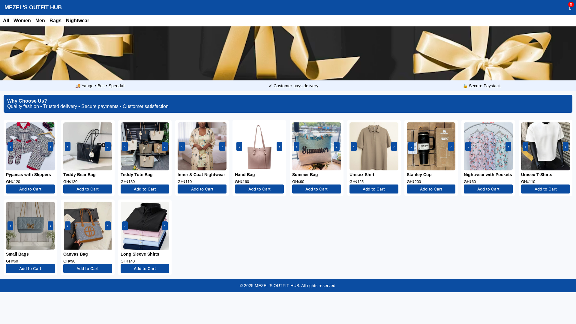 website screenshot of https://mezelsoutfithub.xyz/