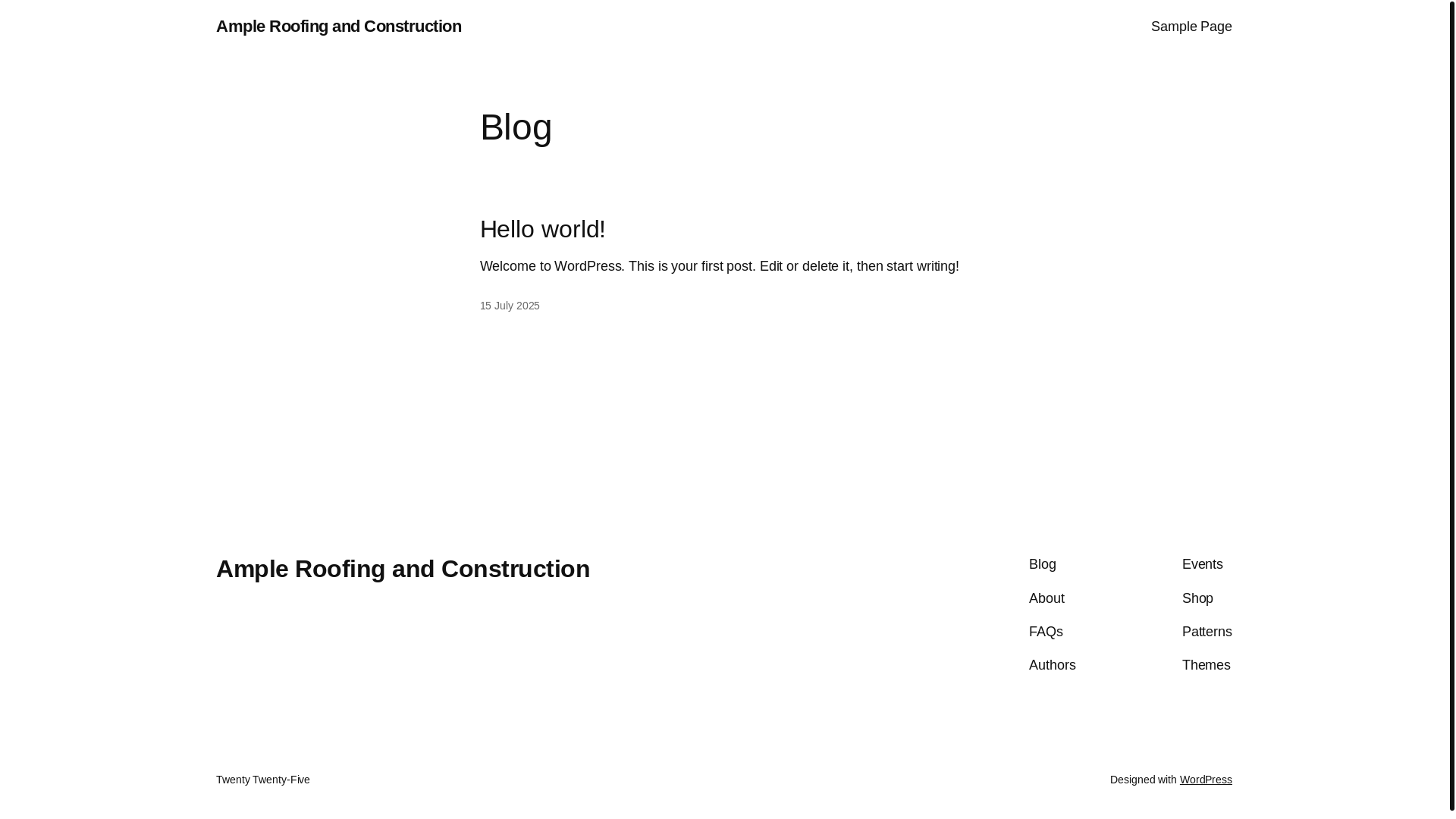 website screenshot of https://ampleroofingandconstruction.com/