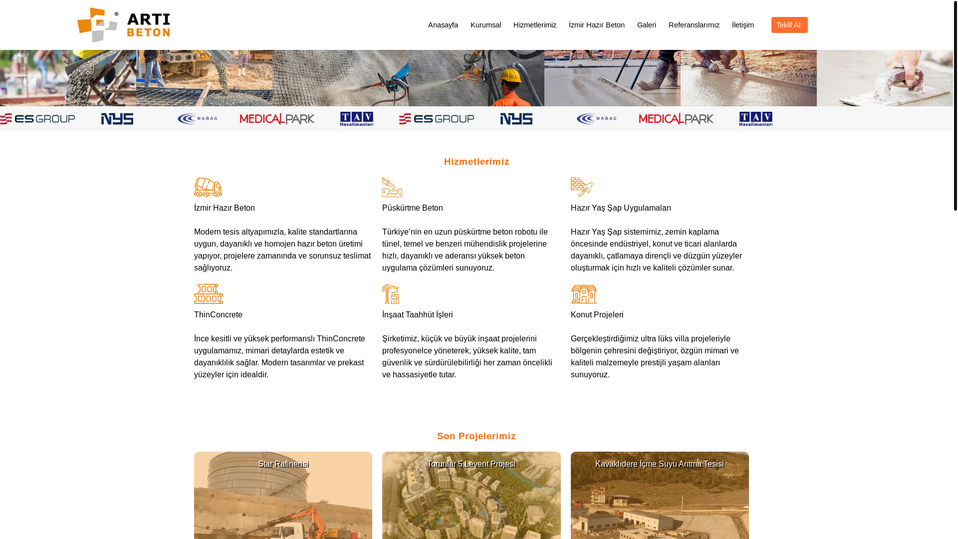 website screenshot of https://izmirhazirbeton.com.tr/
