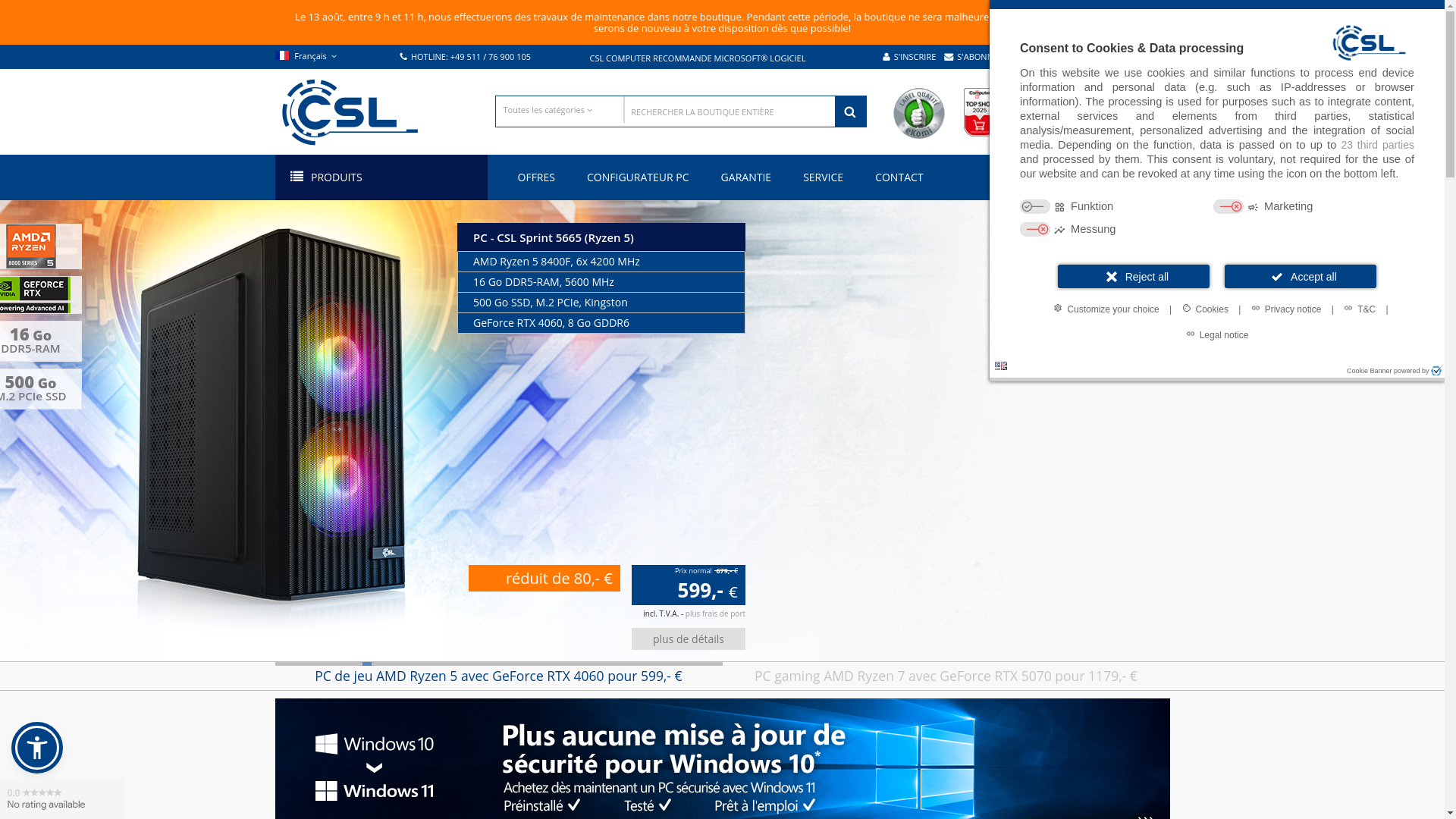 website screenshot of https://www.csl-computer.com/fr/