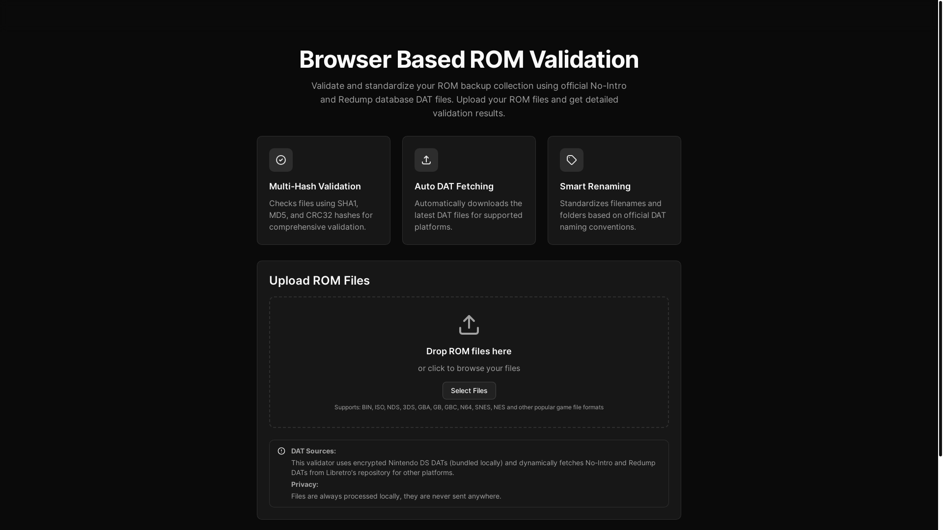 website screenshot of https://rom-validate-web.pages.dev/