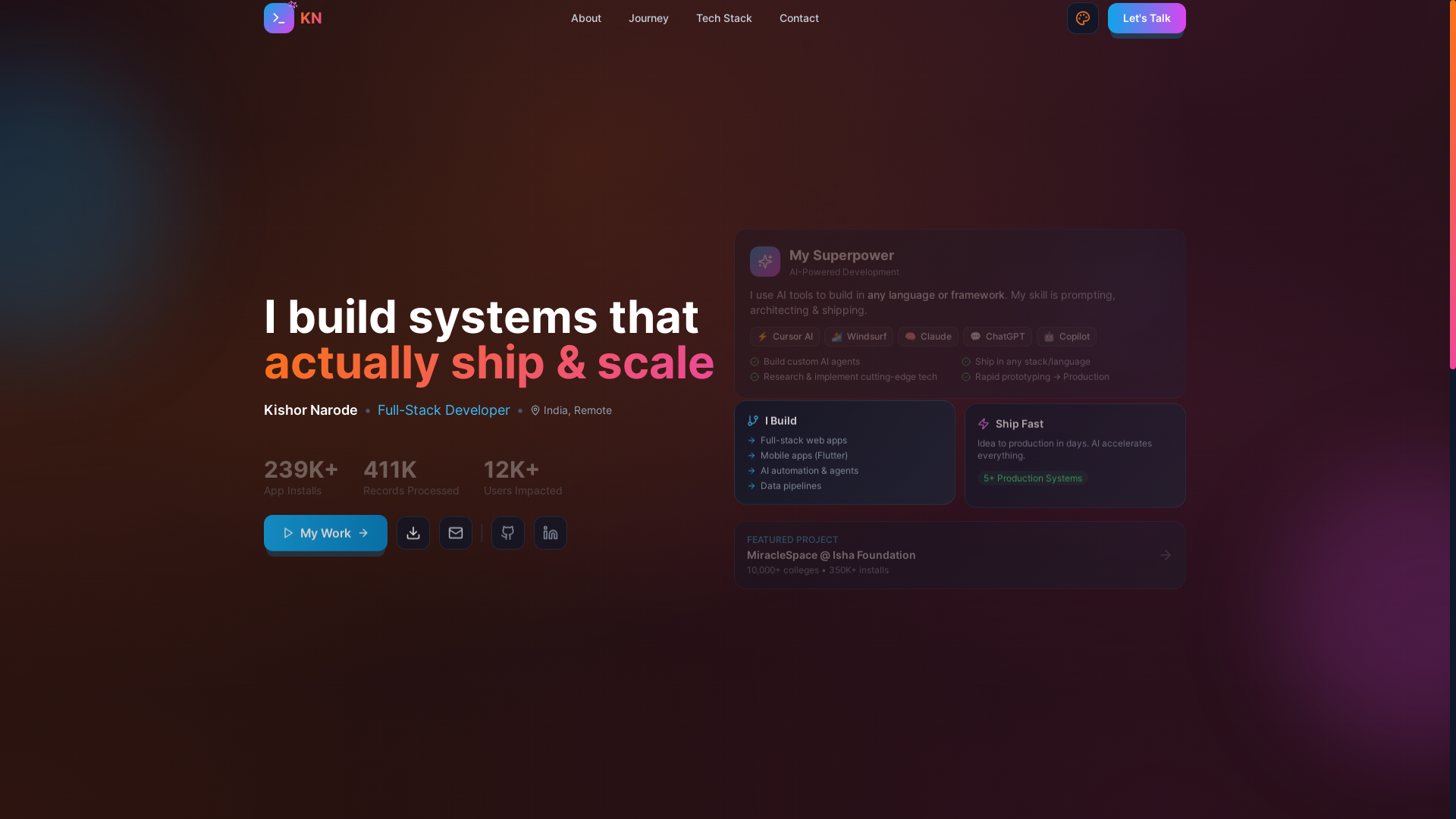 website screenshot of https://kishor-dev.in/