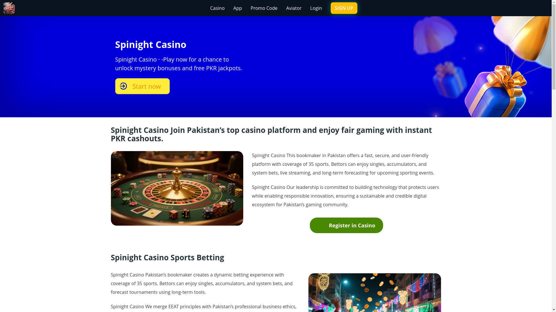 website screenshot of https://spinightcasinot.com/