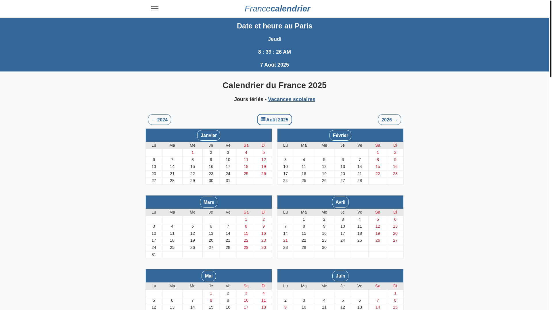 website screenshot of https://francecalendrier.pages.dev/