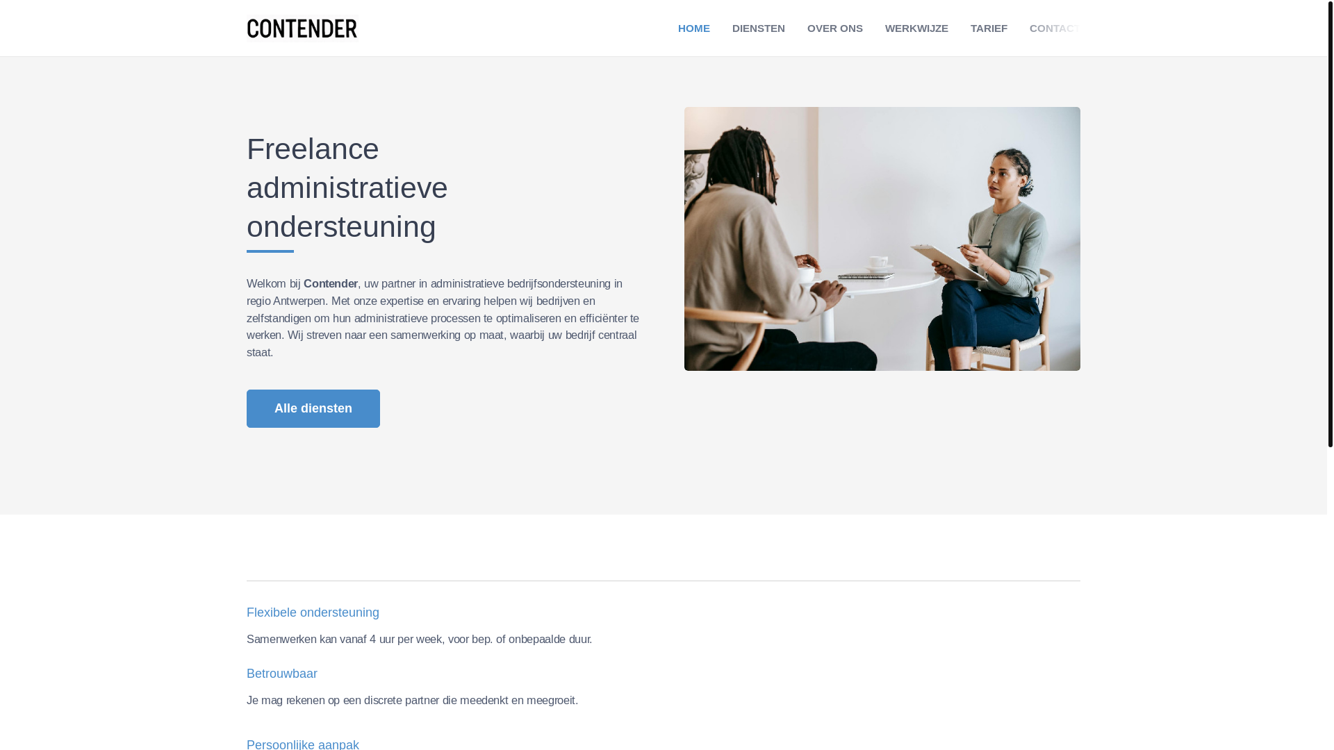 website screenshot of https://contender.be/