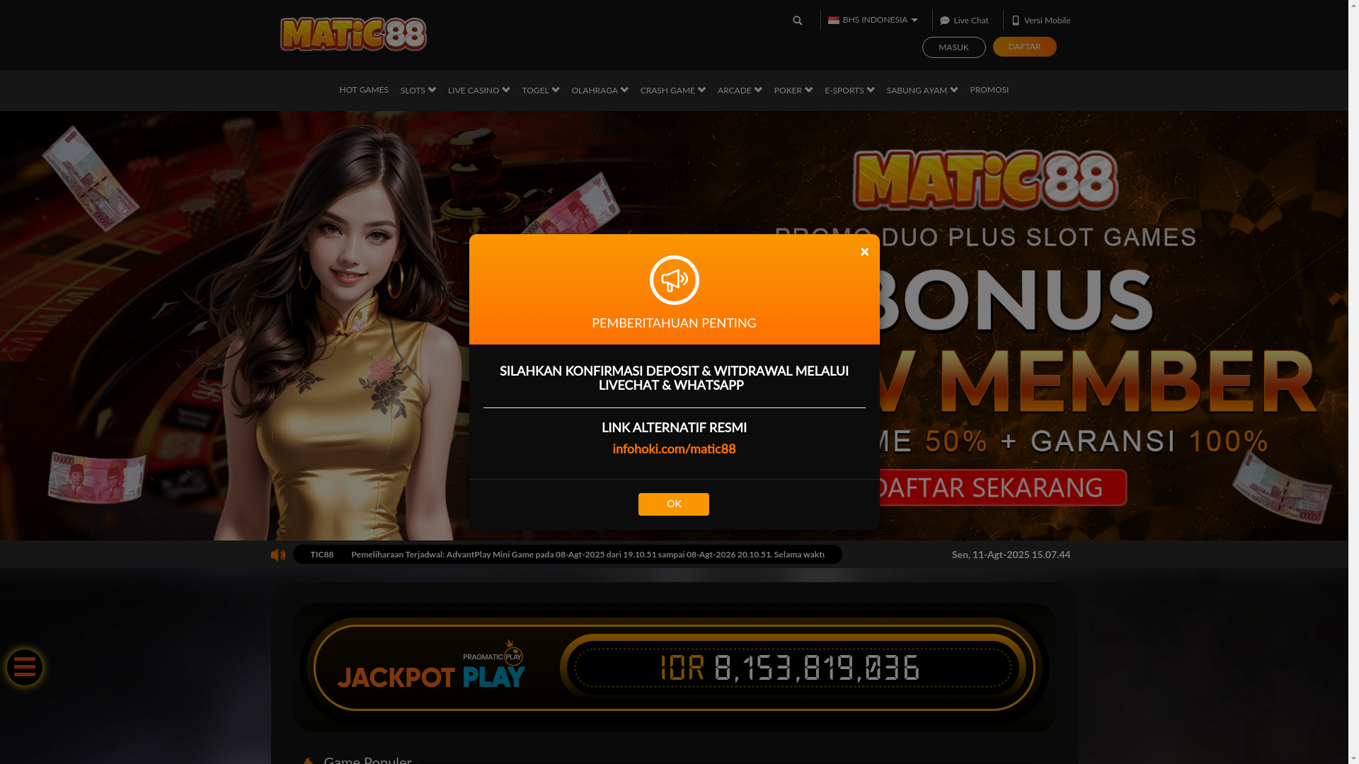 website screenshot of https://matic88jp.live/