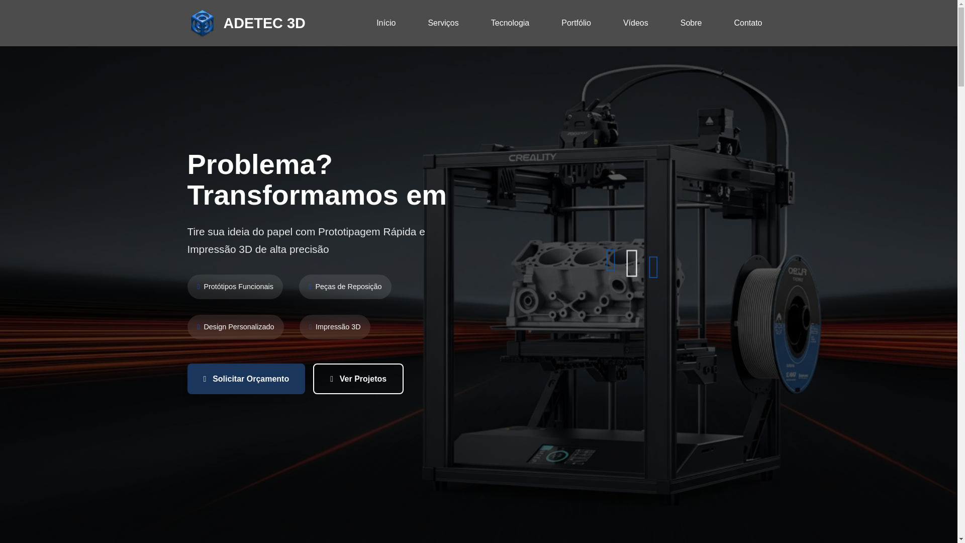 website screenshot of https://adetec3d.com.br/