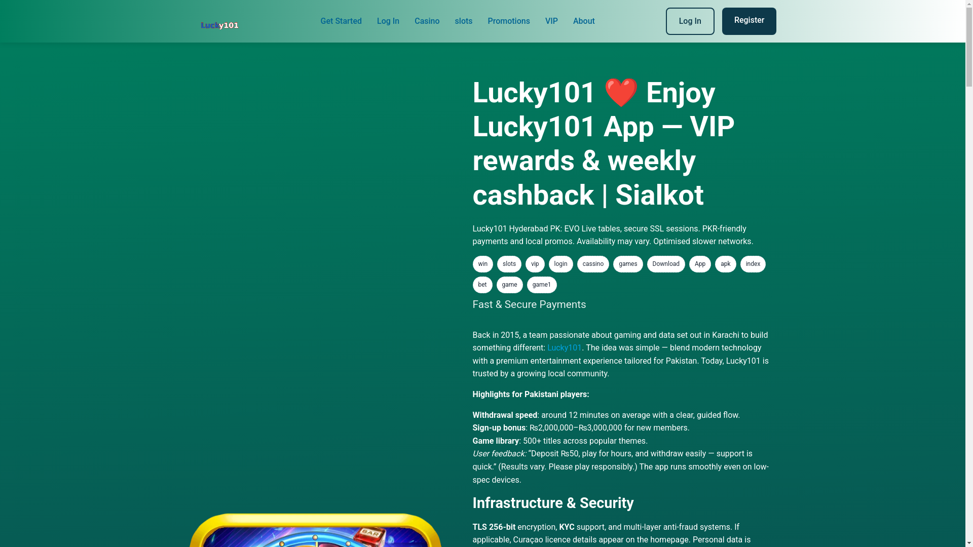 website screenshot of https://lucky101a1.com/